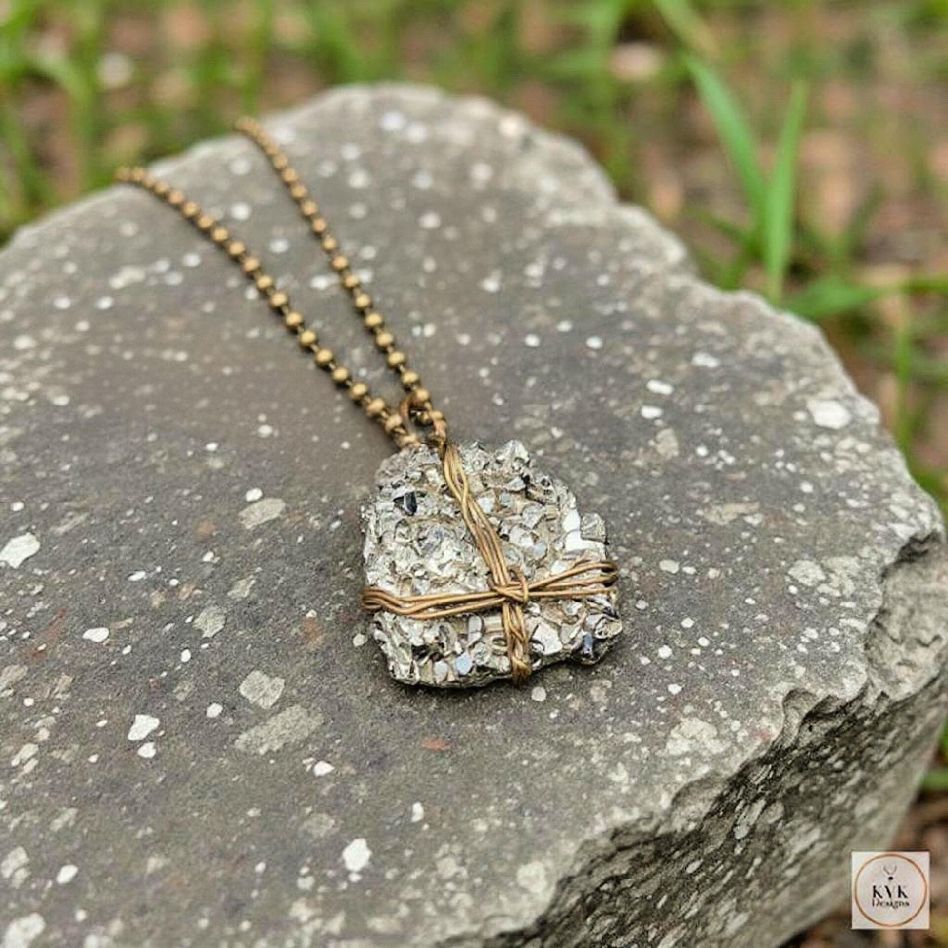 Dazzling Pyrite Wire-Wrapped Pendant Necklace - Handcrafted Statement Jewelry with Natural Stone