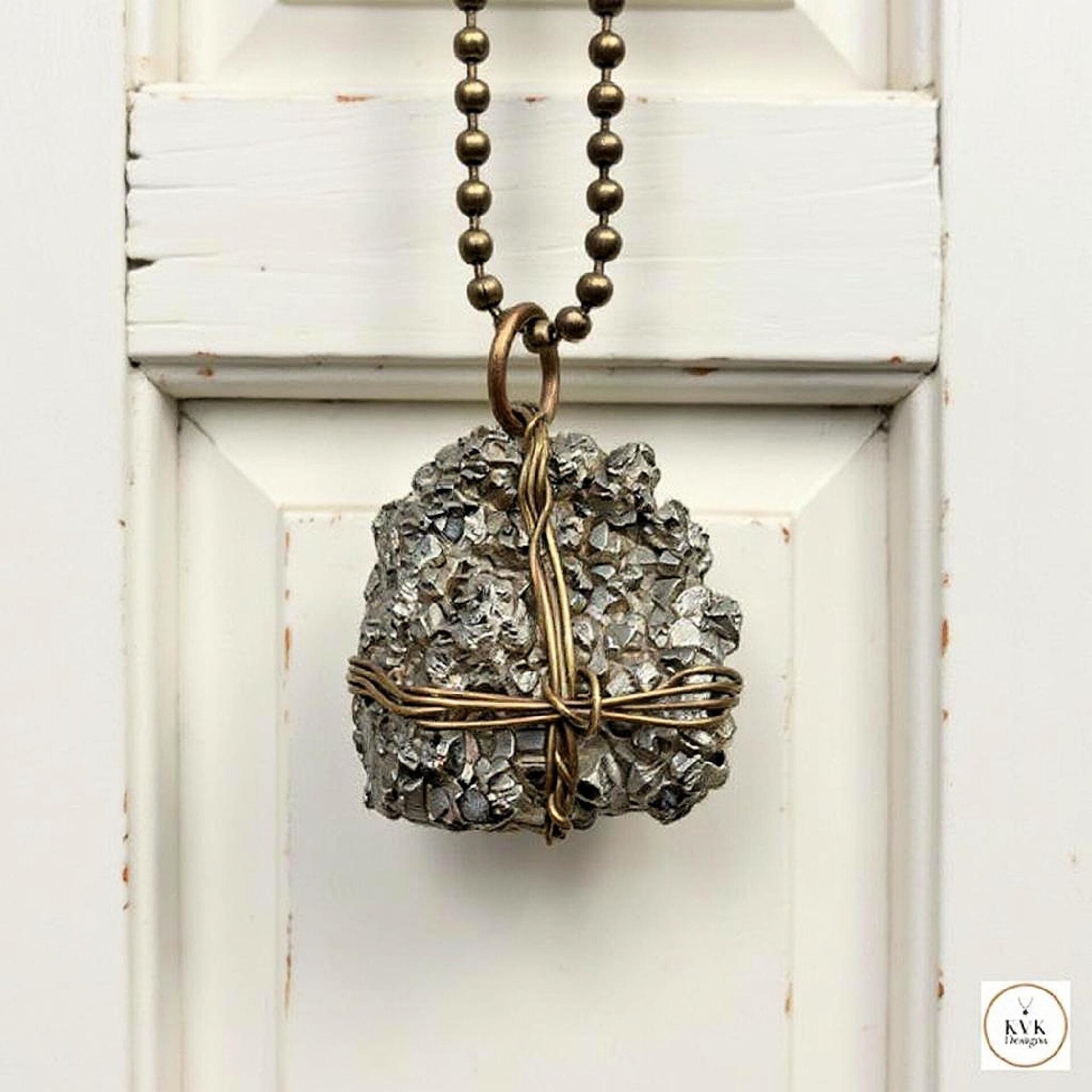 Dazzling Pyrite Wire-Wrapped Pendant Necklace - Handcrafted Statement Jewelry with Natural Stone