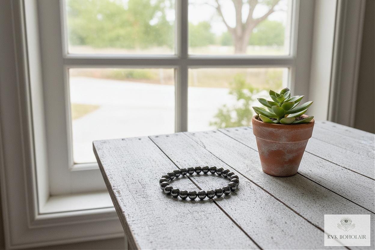 Hematite Beaded Bracelet - Natural Gemstone Jewelry - Stylish Stretch Bracelet