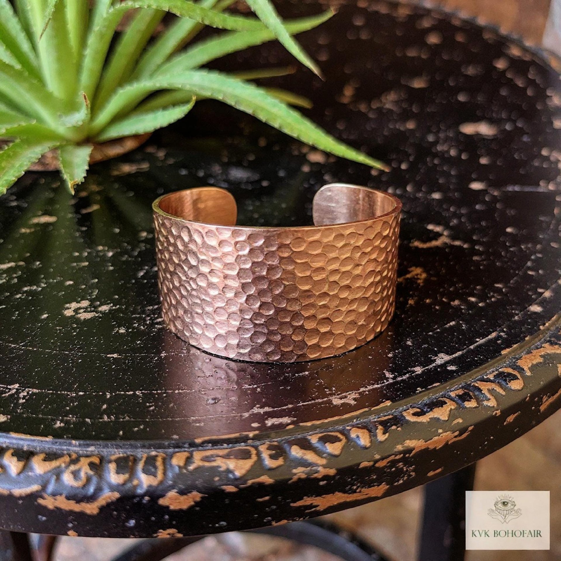 Wide Hammered Copper Cuff - Handcrafted Boho Bracelet, Bohemian Jewelry