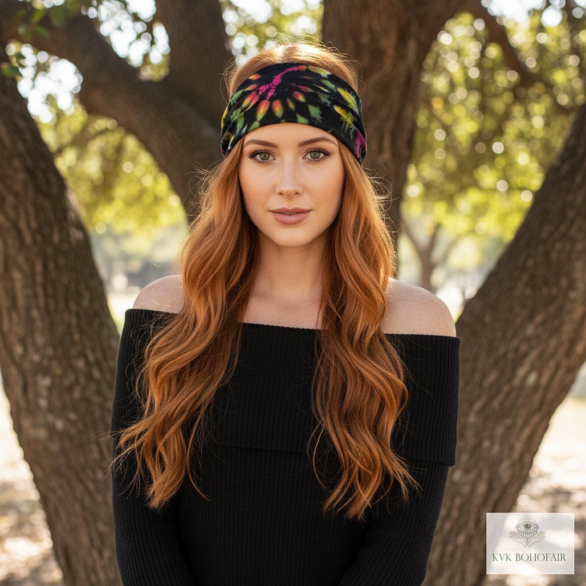 Black Tie Dye Boho Headband -  Stylish Bohemian Headwrap, Headbands for Women