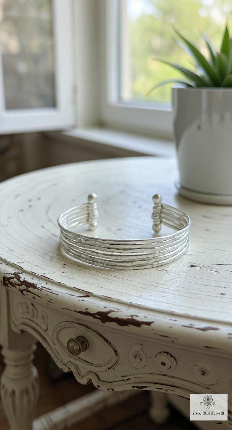 Thin Hammered Silver Cuff Bracelet: Handcrafted Boho Jewelry