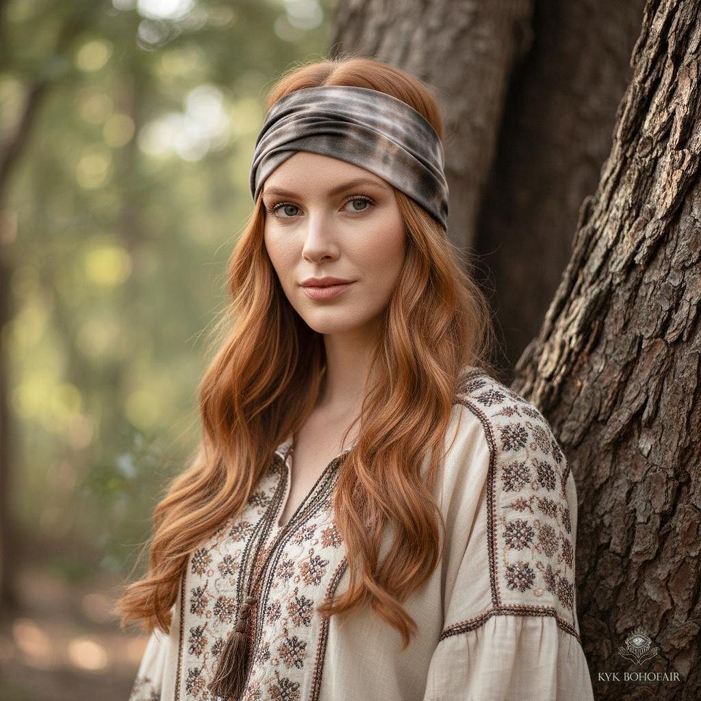 Brown Tie-Dye Boho Headband, Stylish Bohemian Headwrap, Headbands for Women