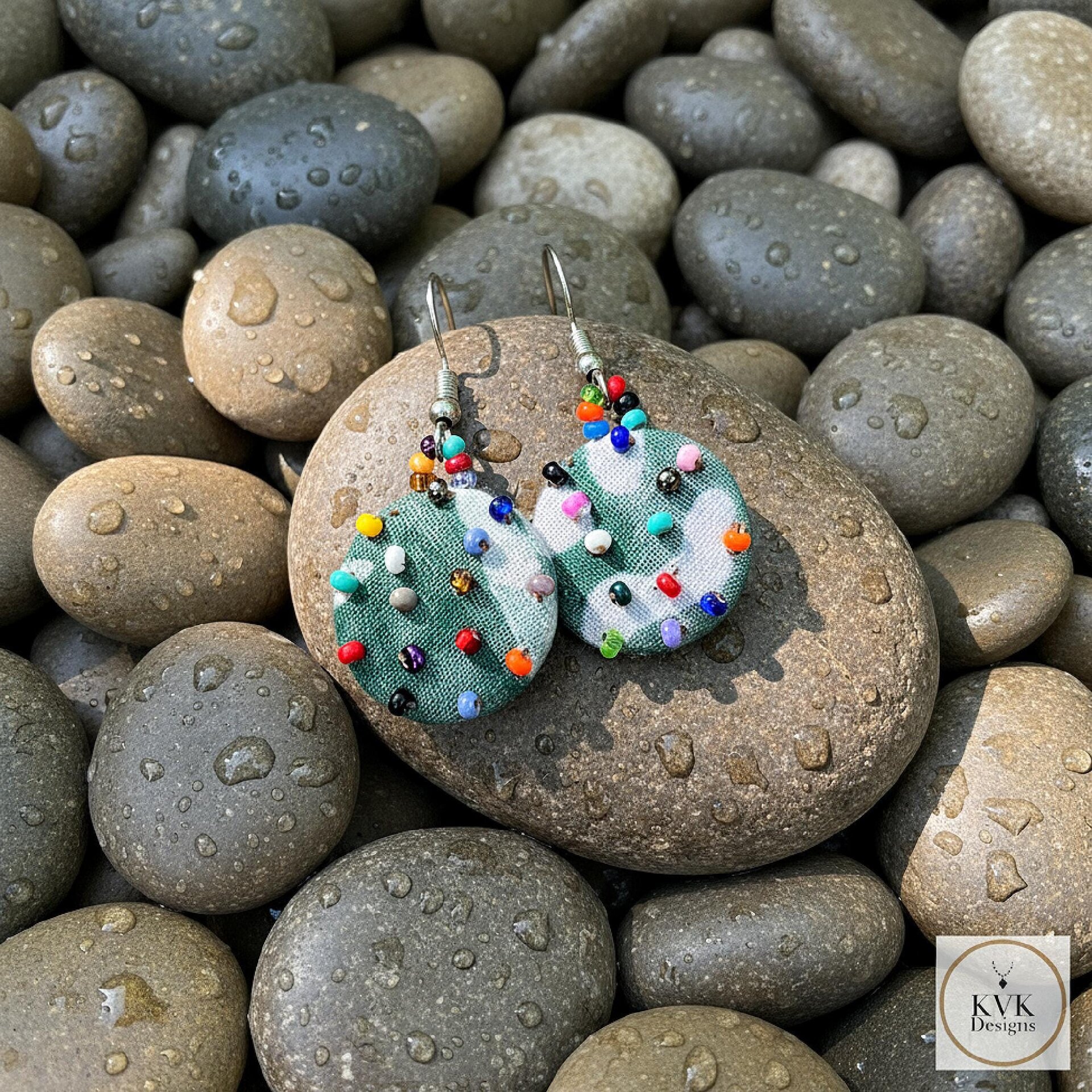 Handcrafted Boho Button Earrings - Dangle Earrings, Sustainable Upcycled Jewelry