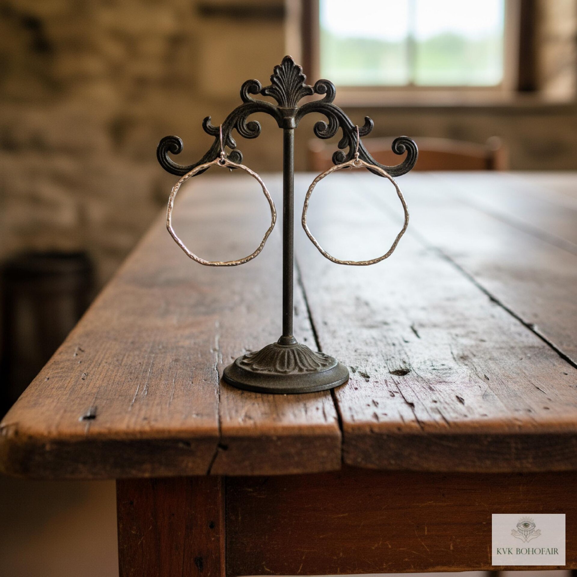 Handcrafted Boho Silver Hoop Earrings - Ethnic Hammered Dangles with 925 Sterling Silver Hooks