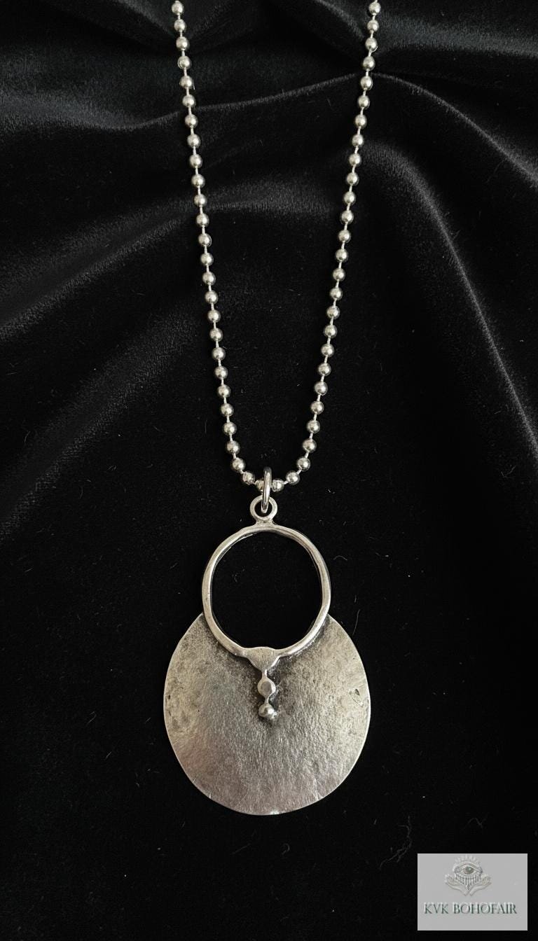 Boho Tribal Silver Circle Pendant Necklace - Unique Statement Accessory