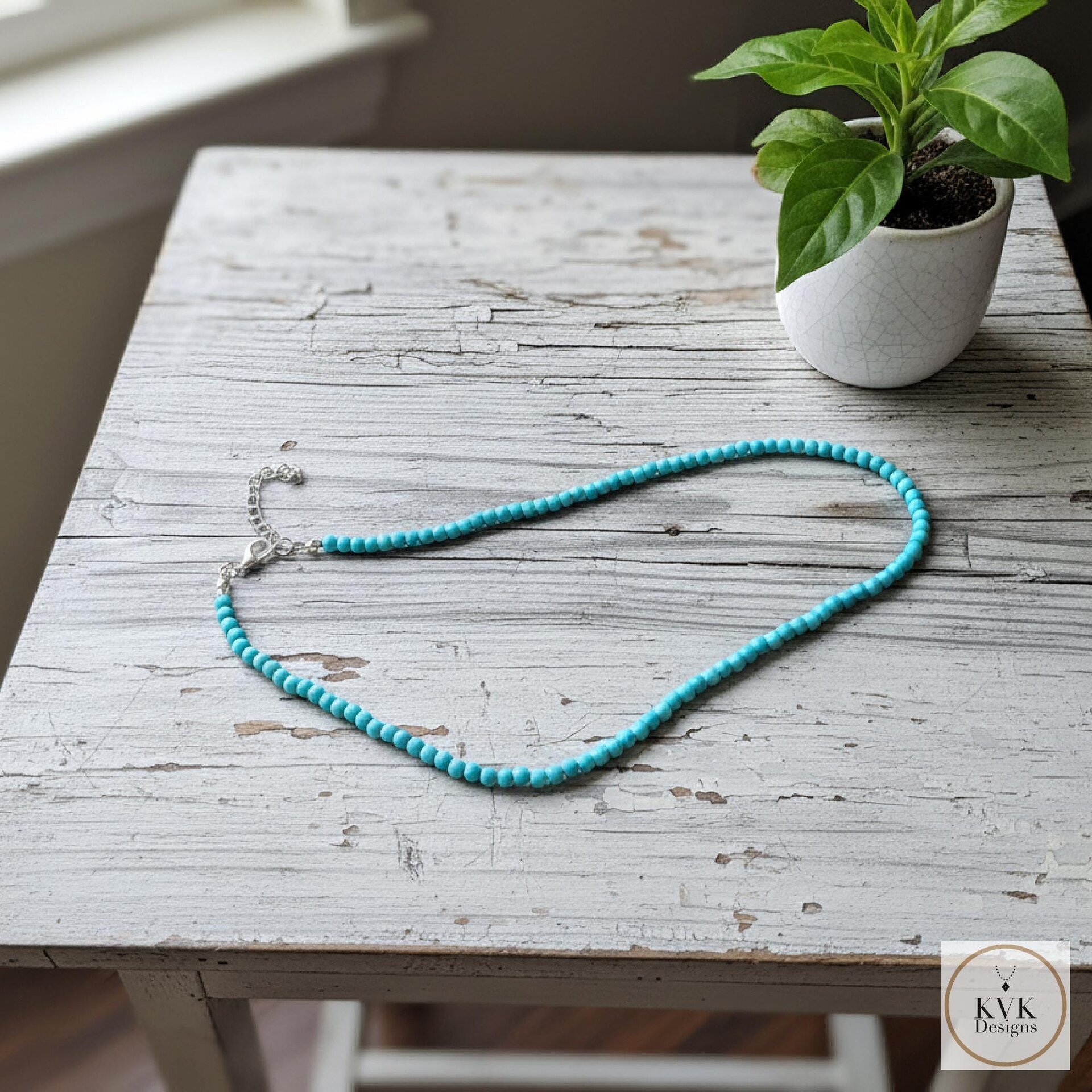 Turquoise Bead Necklace: Beaded Turquoise Choker