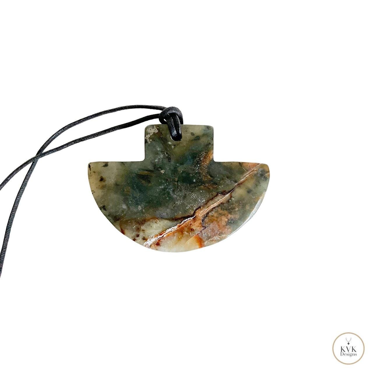 Natural Serpentine Axe Pendant - Handcrafted Earthy Gemstone Necklace, Handmade Stone Jewelry