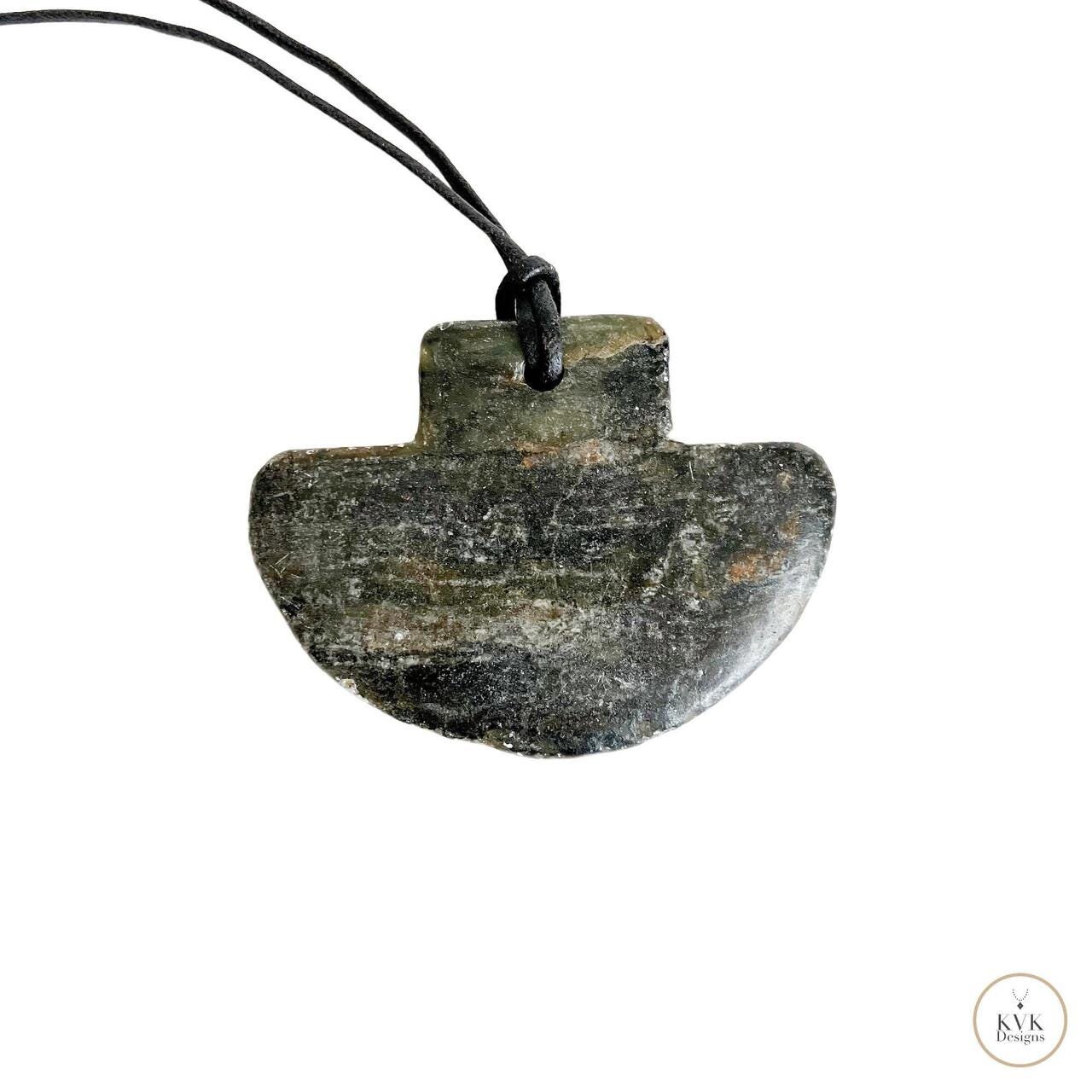 Natural Serpentine Axe Pendant - Handcrafted Earthy Gemstone Necklace, Handmade Stone Jewelry