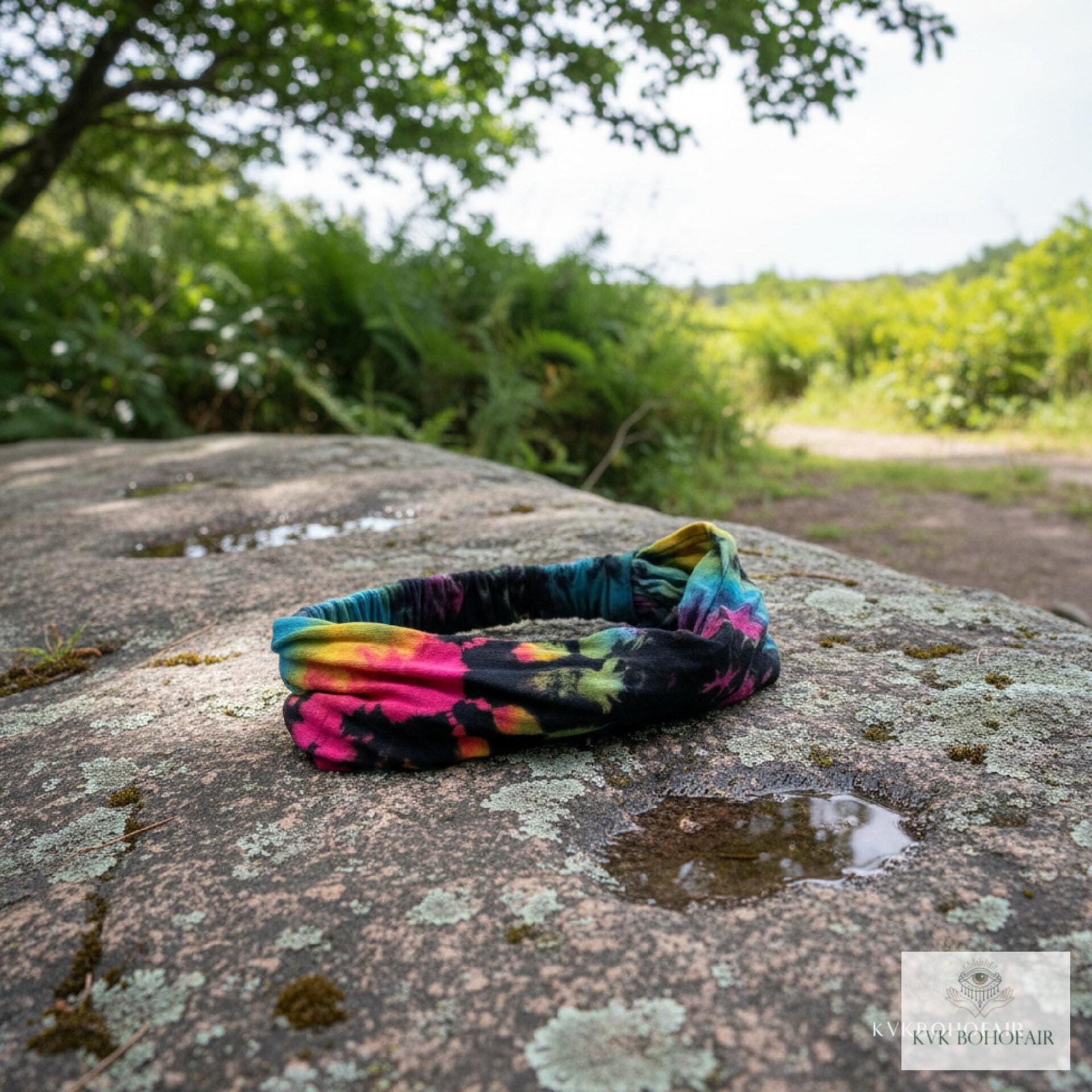 Black Tie Dye Boho Headband -  Stylish Bohemian Headwrap, Headbands for Women
