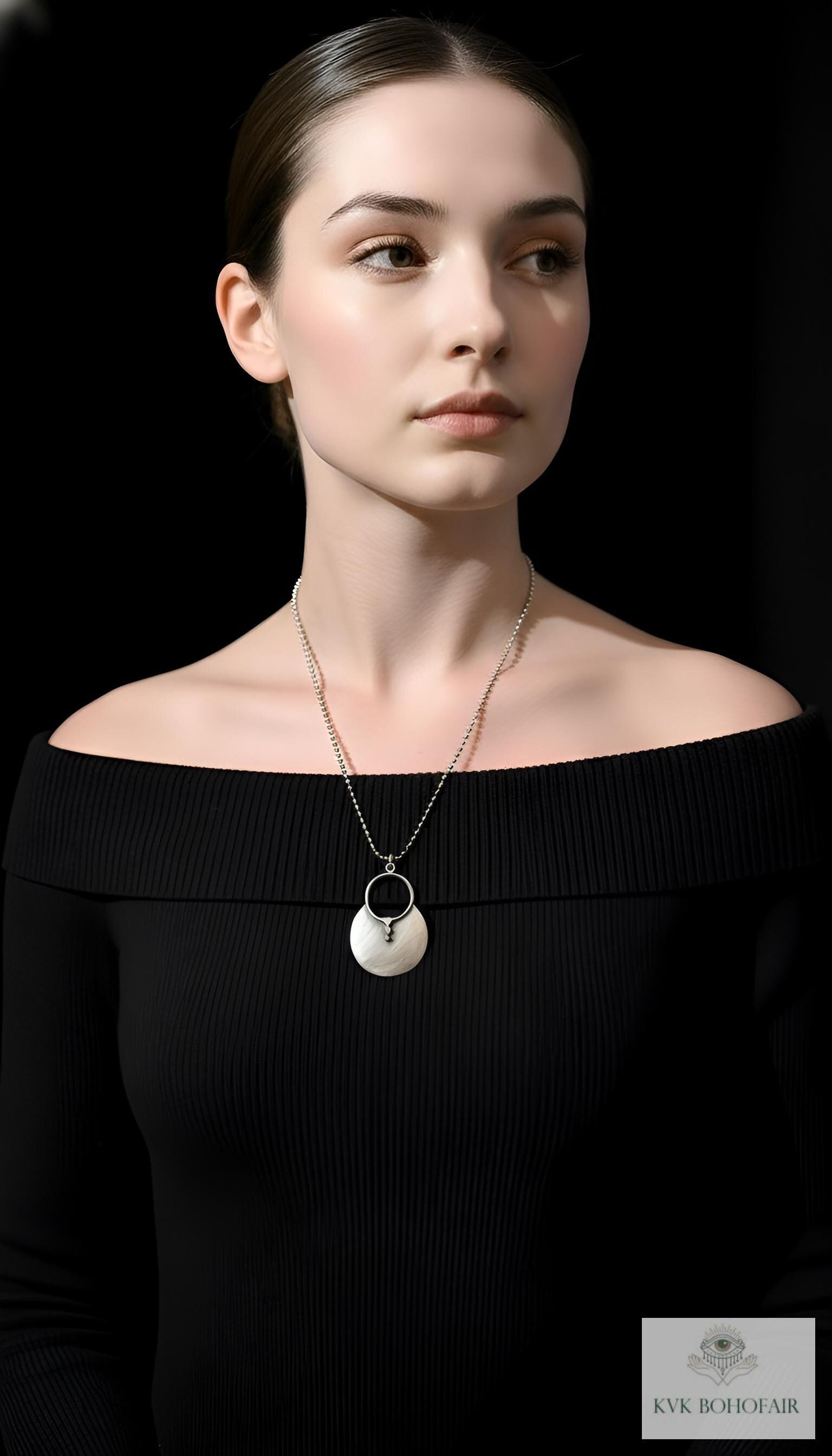 Boho Tribal Silver Circle Pendant Necklace - Unique Statement Accessory