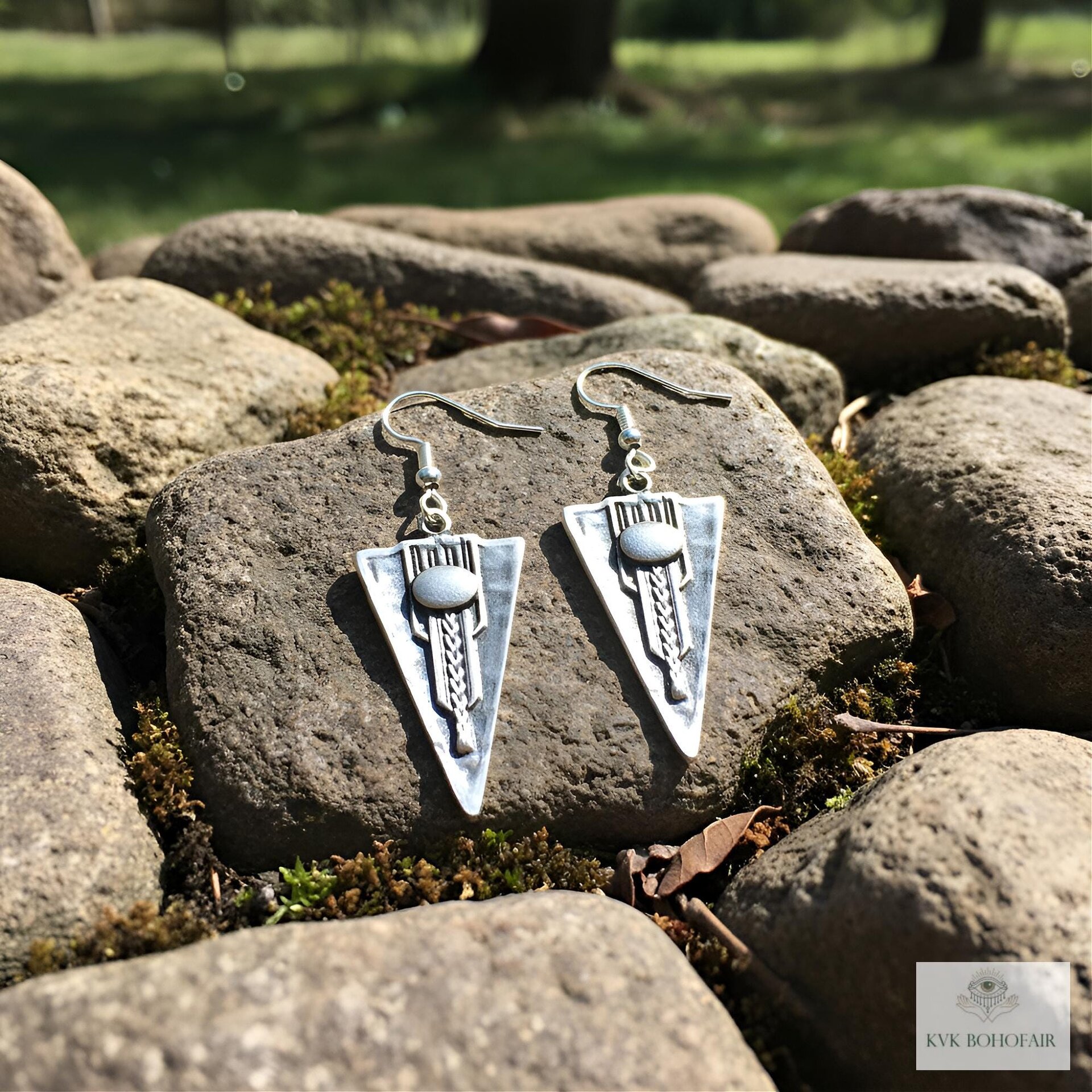 Boho Silver Tribal Earrings - Ethnic Dangles with 925 Sterling Silver Hooks