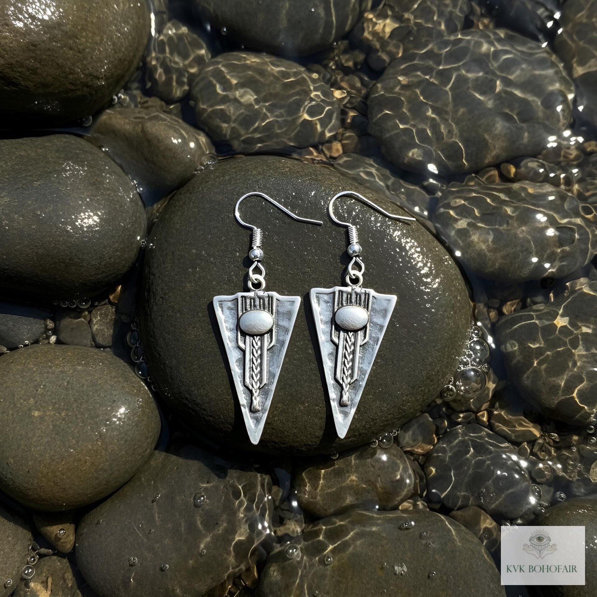 Boho Silver Tribal Earrings - Ethnic Dangles with 925 Sterling Silver Hooks