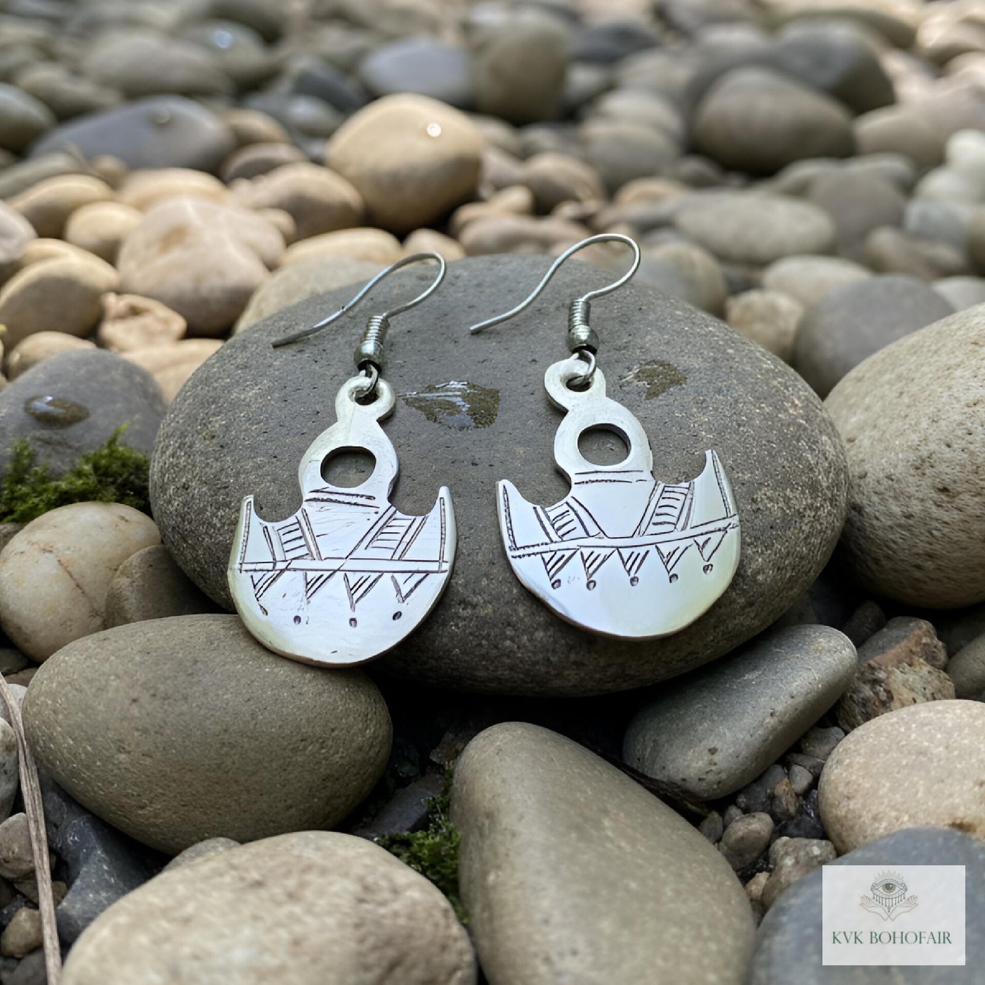 Handcrafted Tuareg Silver Gofed Earrings, Ethnic African Tribal Dangles, Stainless Steel Hooks