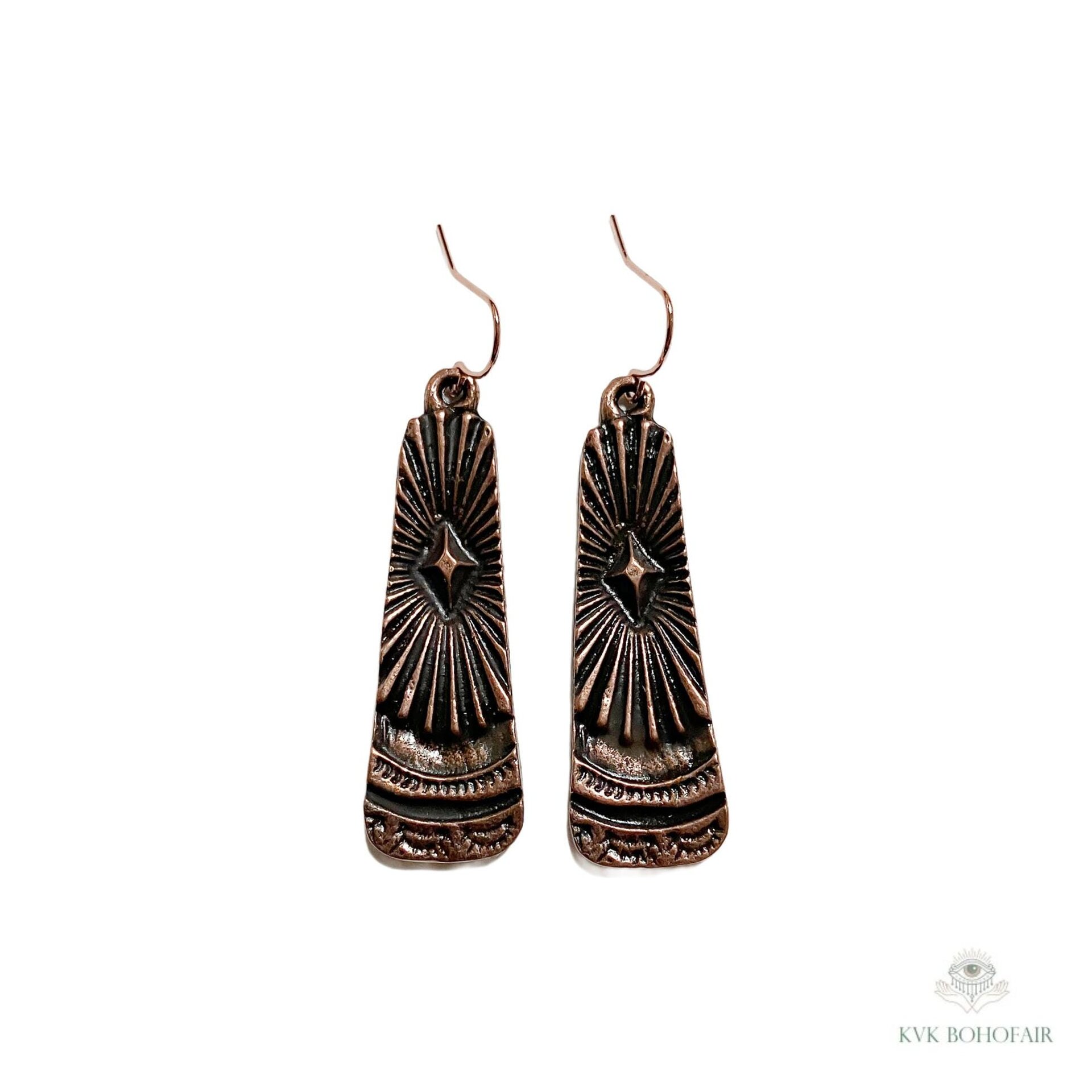 Handcrafted Antique Copper Tribal Earrings - Boho Ethnic Dangles