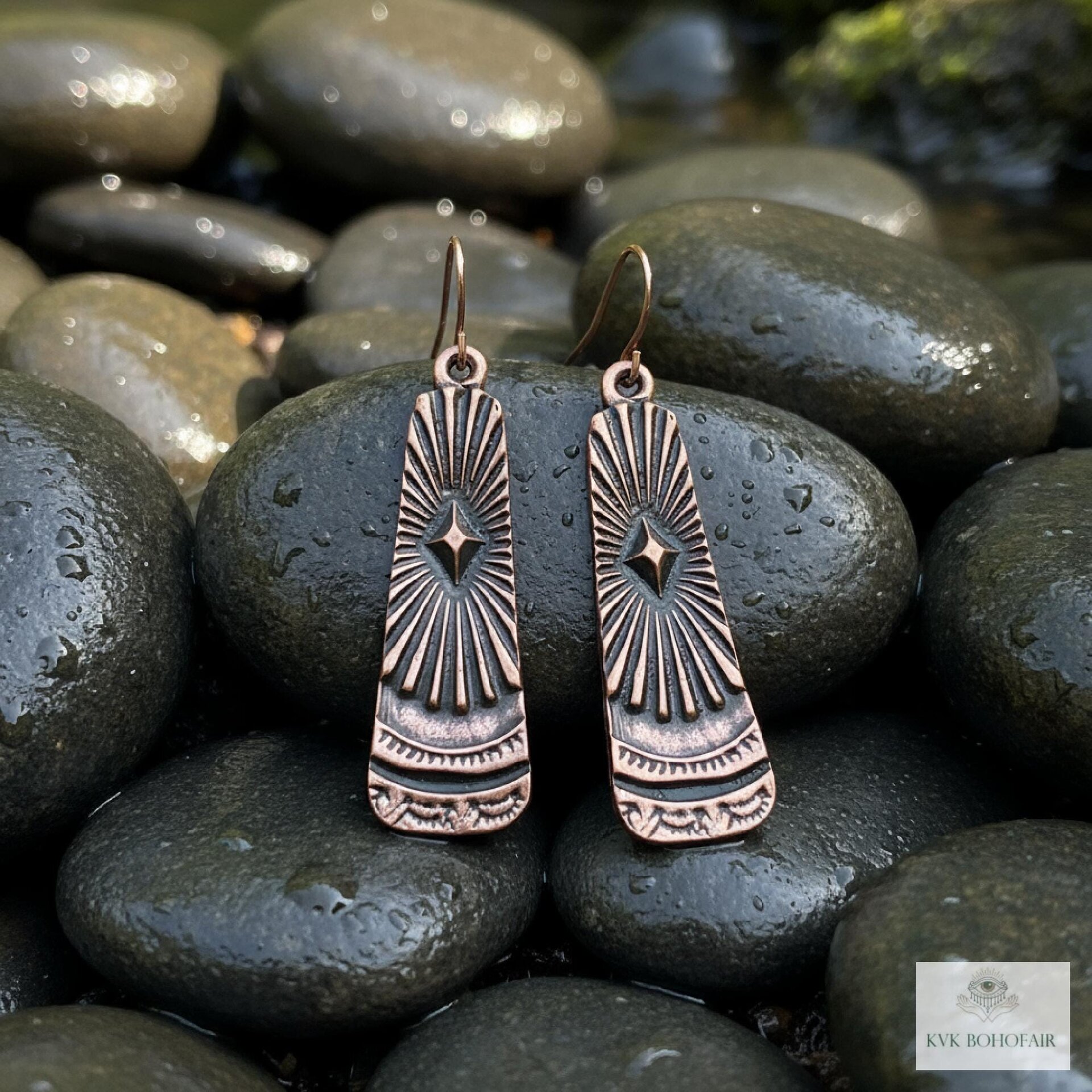 Handcrafted Antique Copper Tribal Earrings - Boho Ethnic Dangles