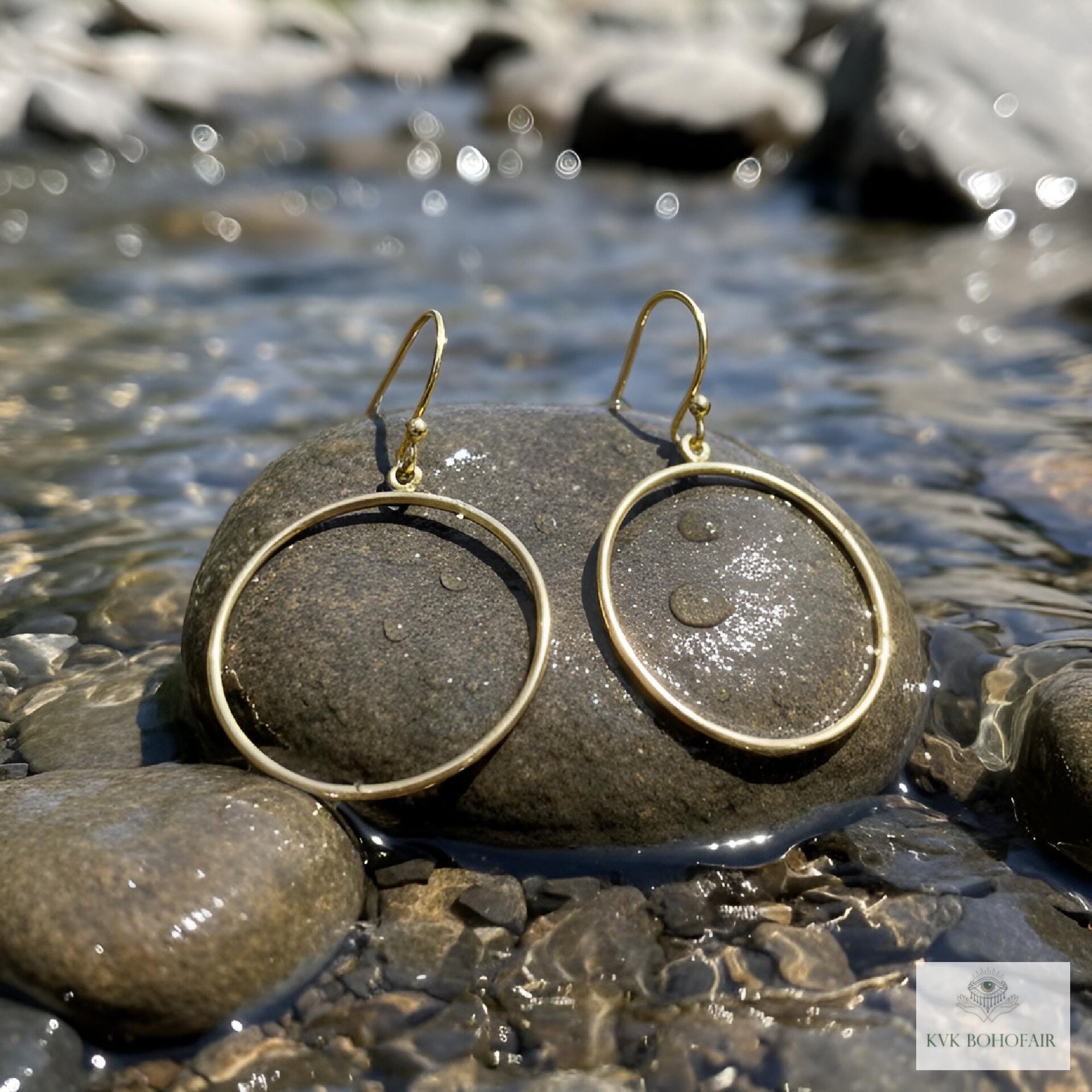 Handcrafted Gold Dangle Hoop Earrings - Medium Circle Drops