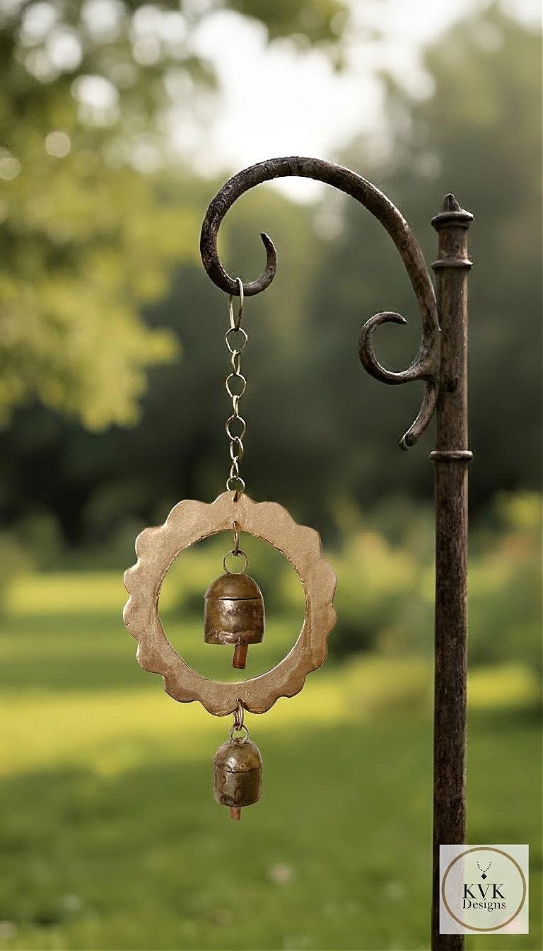 Handmade Double Sun Bells Metal Wind Chime - Soothing Outdoor Sounds, Rustic Garden Decor