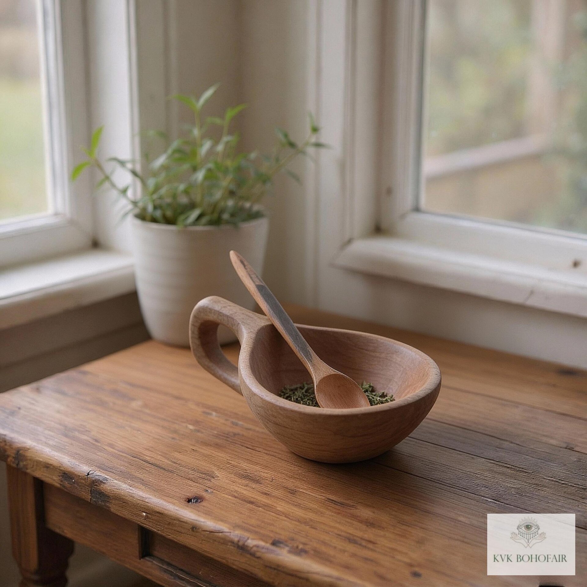 Hand Carved Olive Wood Salt Pot with Handle: Kenyan Kitchen Decor