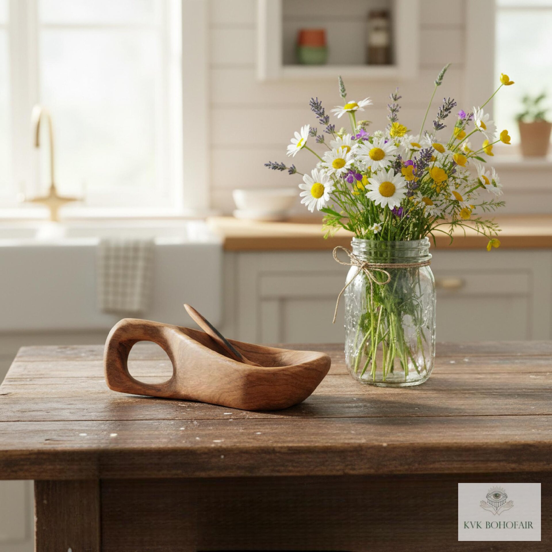 Hand Carved Olive Wood Salt Pot with Handle: Kenyan Kitchen Decor