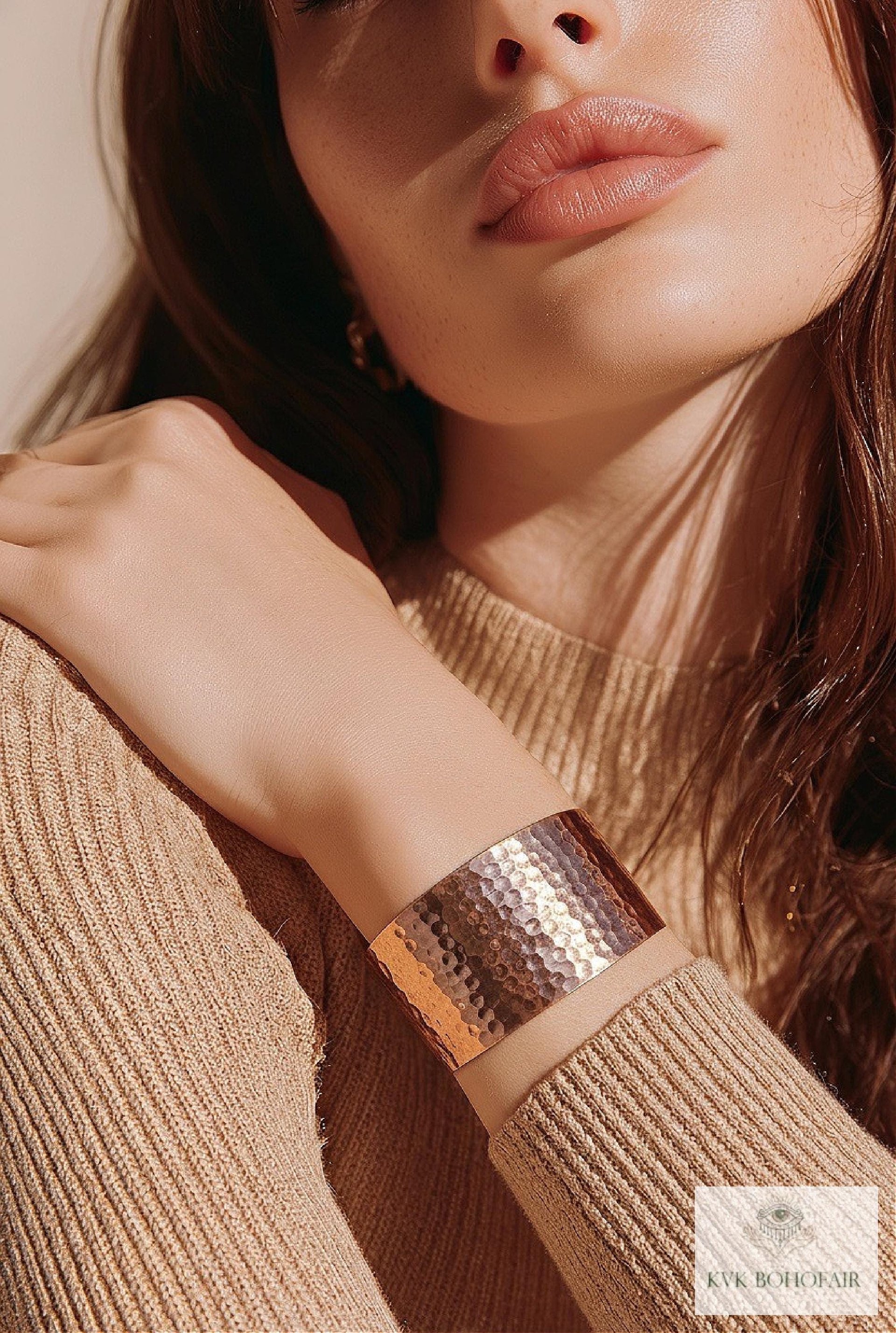 Wide Hammered Copper Cuff - Handcrafted Boho Bracelet, Bohemian Jewelry
