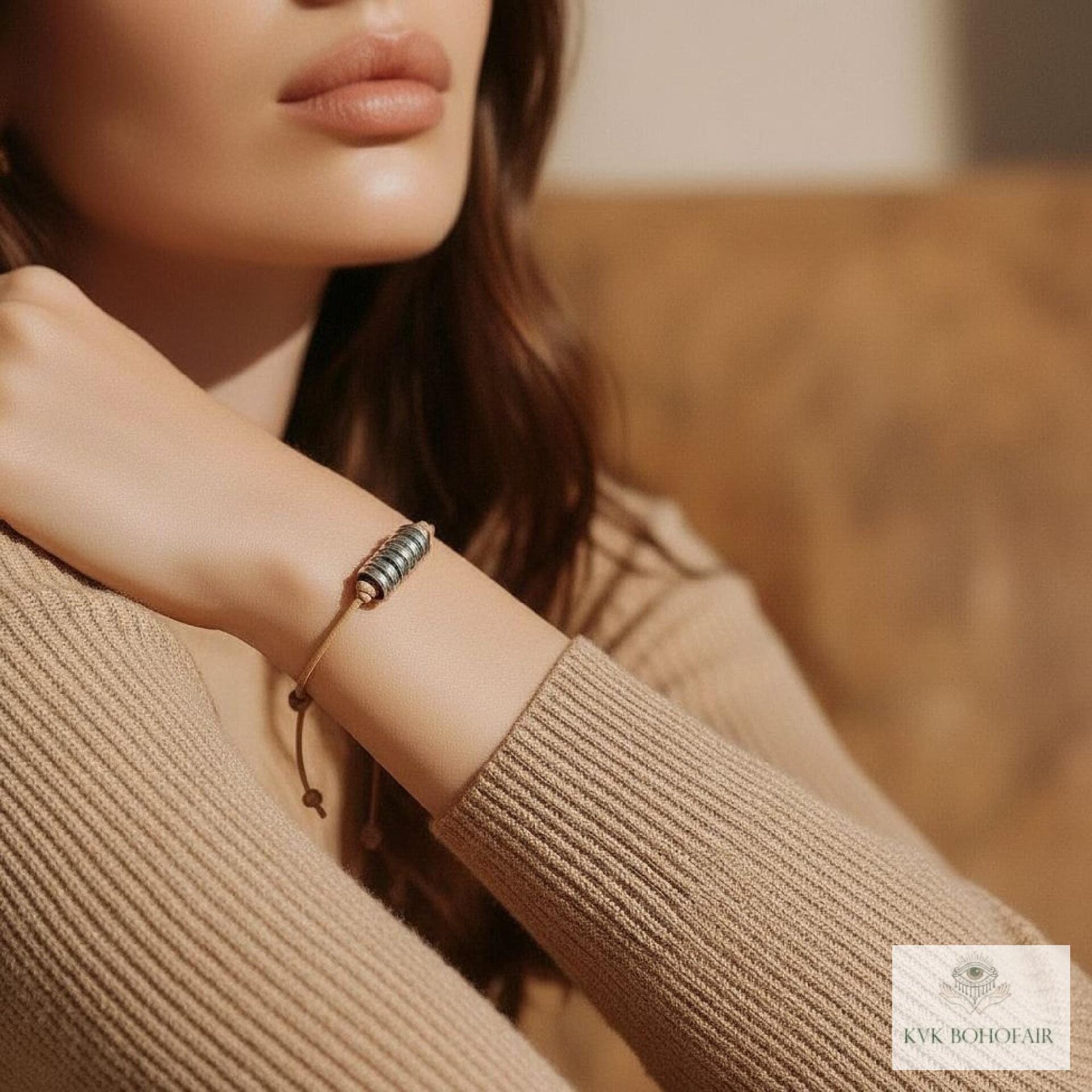 Boho Leather & Silver Bead Bracelet - Adjustable Minimalist Style