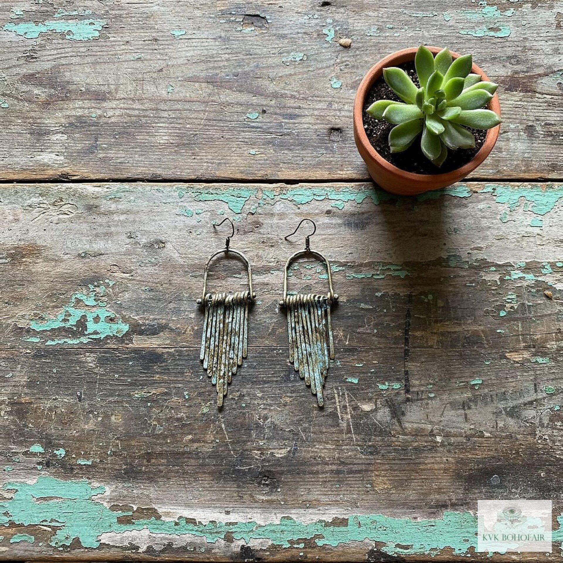 Fringe Earrings with Raw Brass Patina Finish - Handcrafted Boho Statement Jewelry