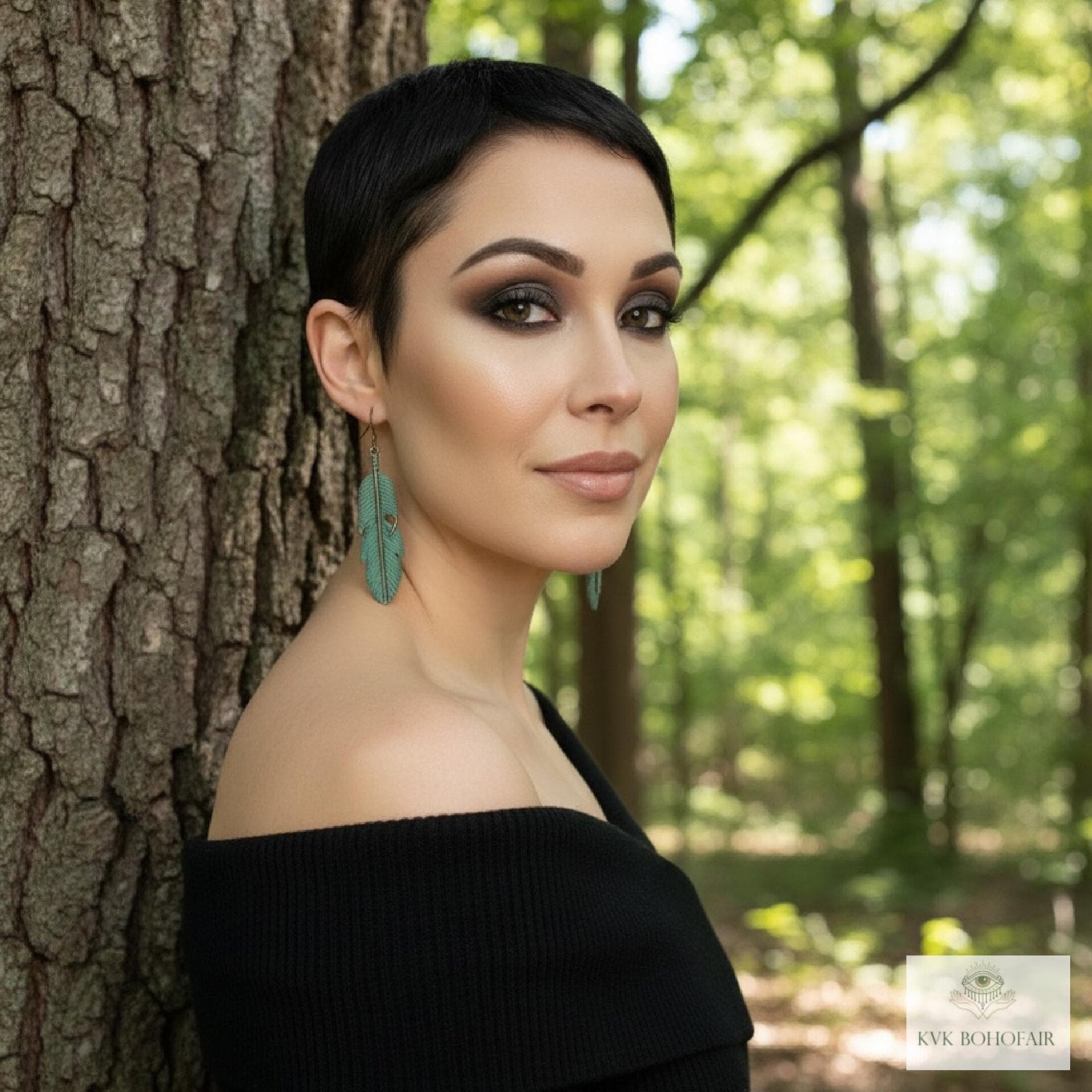 Patina Feather Earrings - Boho Statement Jewelry