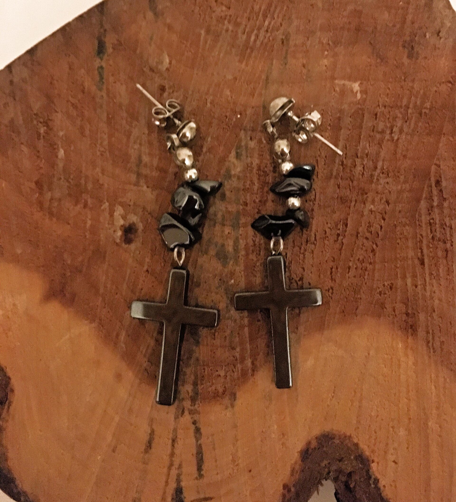 Hematite Traditional Cross Earrings