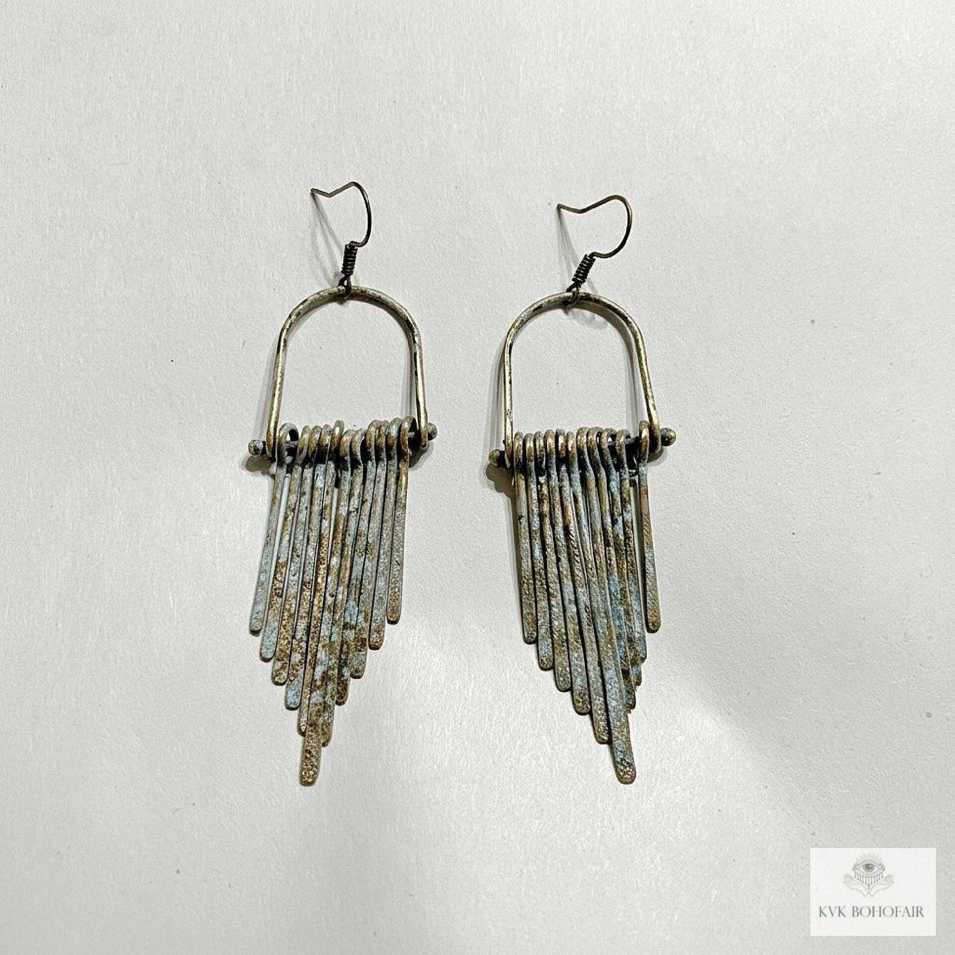 Fringe Earrings with Raw Brass Patina Finish - Handcrafted Boho Statement Jewelry