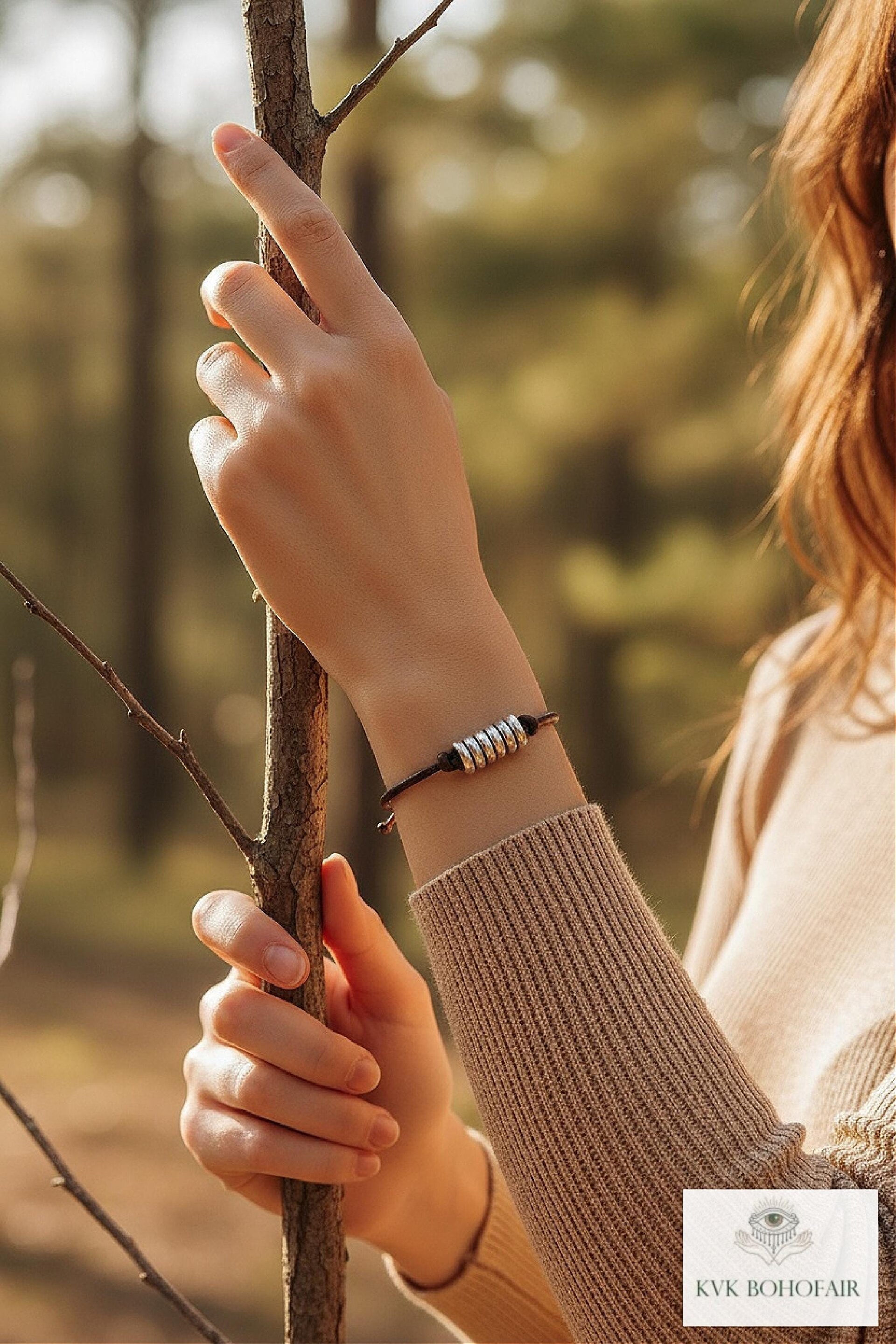 Boho Leather & Silver Bead Bracelet - Adjustable Minimalist Style