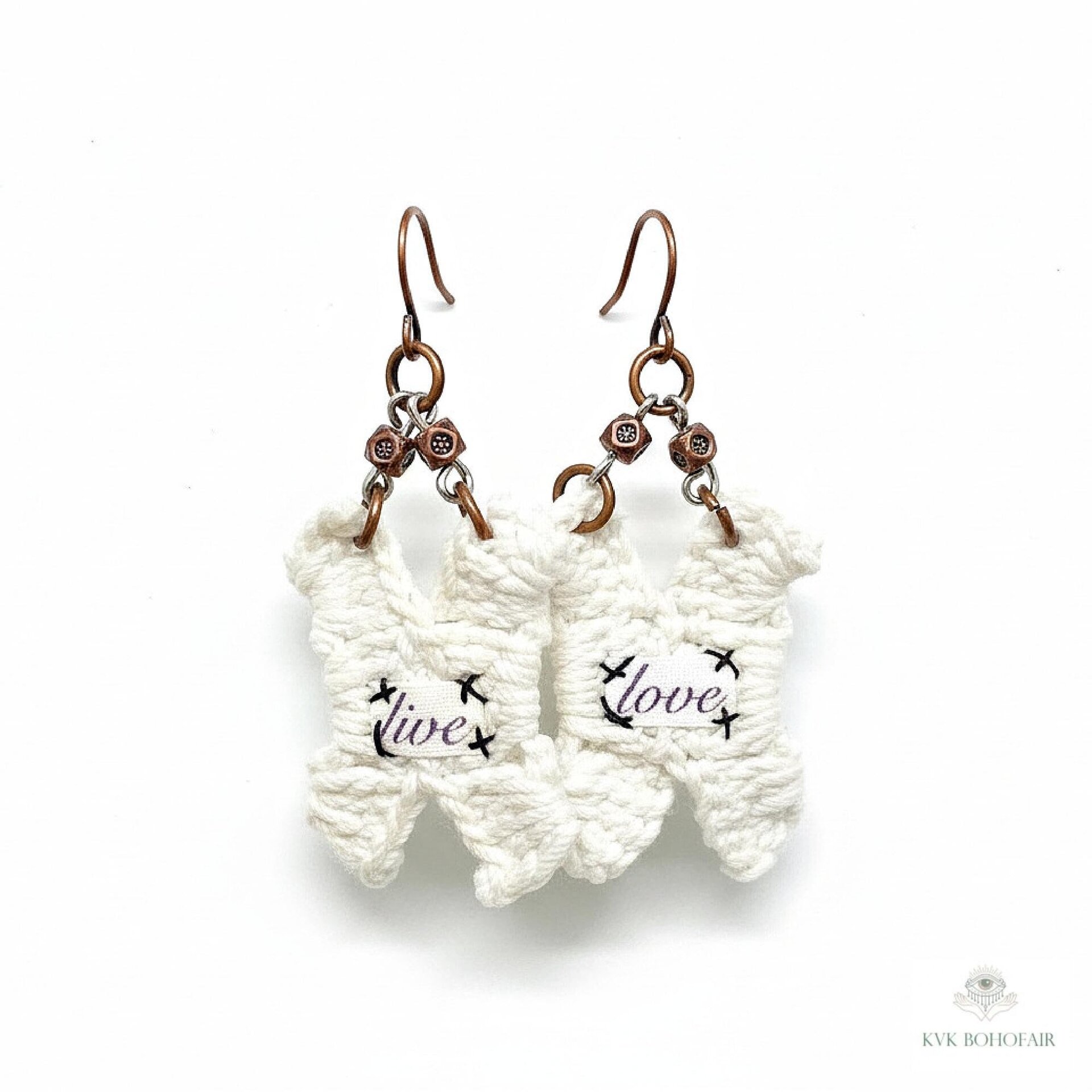 Boho Earrings LIVE LOVE - Hippie Crochet Dangle Earrings