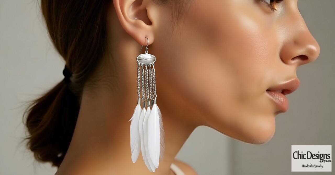 Brass and Feather Chandelier Earrings