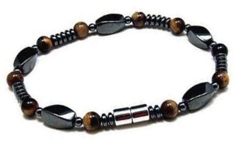Men's Magnetic Hematite Tiger Eye Bead Bracelet