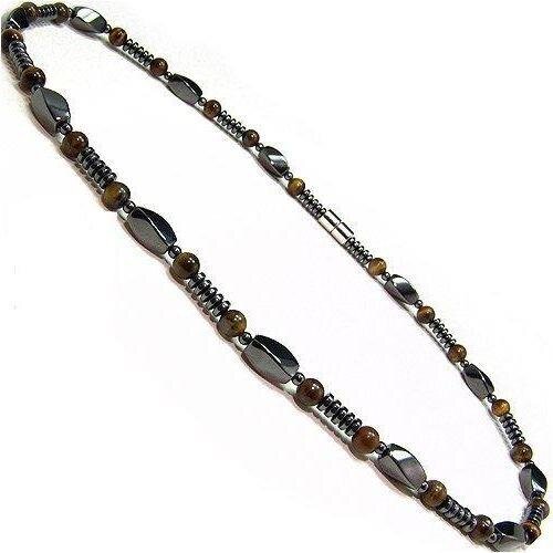 Men's Magnetic Hematite Tigers Eye Bead Necklace