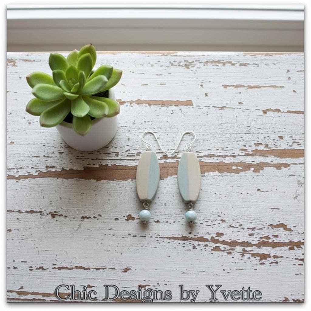 Summer Breeze Wood and Aquamarine Dangle Earrings