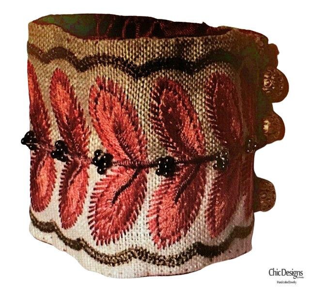 Ravishing Red/Pink Embroidered Leaf Cuff & Flower