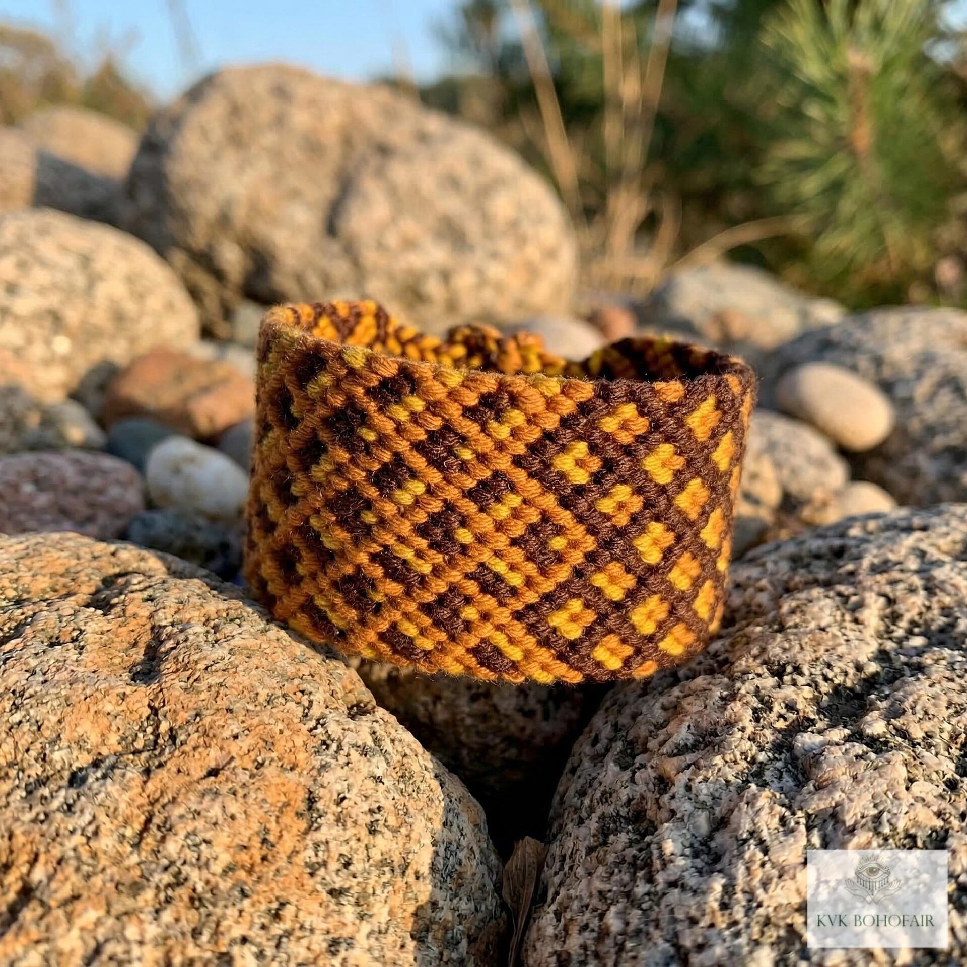 Boho Wide Woven Cotton Cuff Bracelet - Adjustable Fabric Wristband