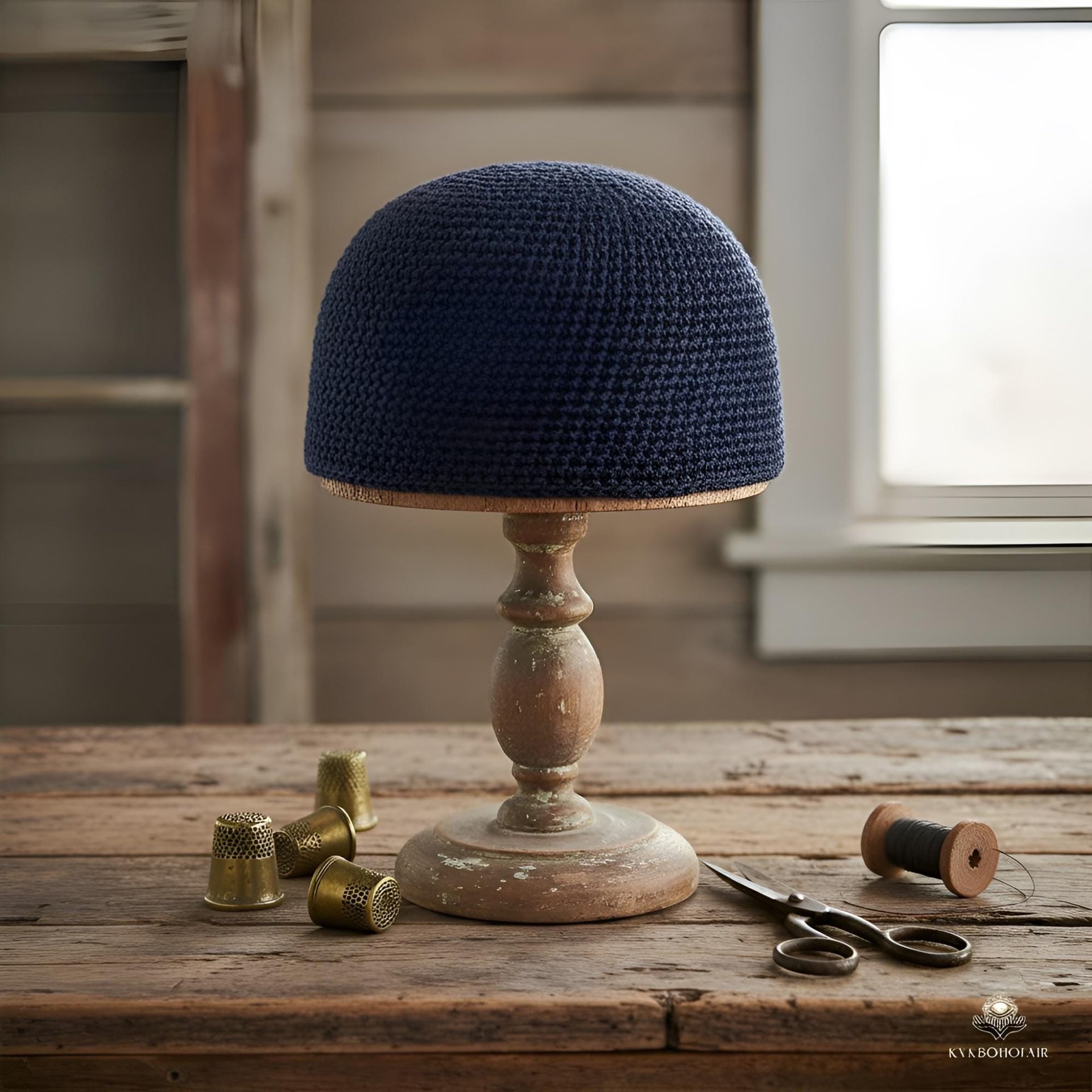 Navy Kufi Skull Cap - Crocheted Beanie Hat, Ethically sourced