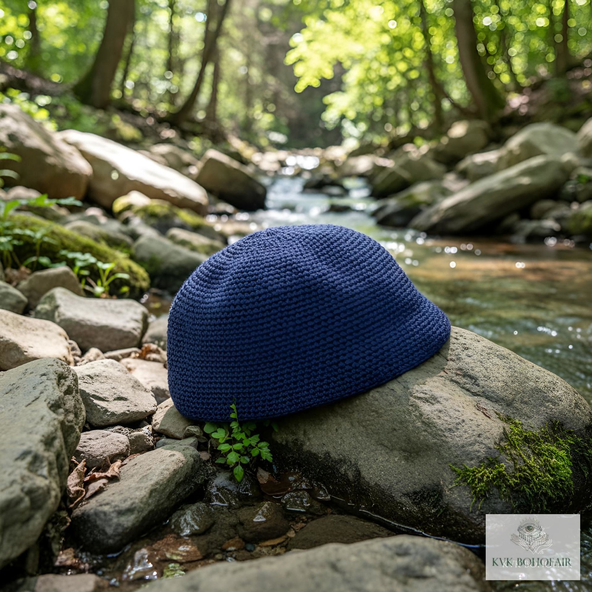 Navy Kufi Skull Cap - Crocheted Beanie Hat, Ethically sourced