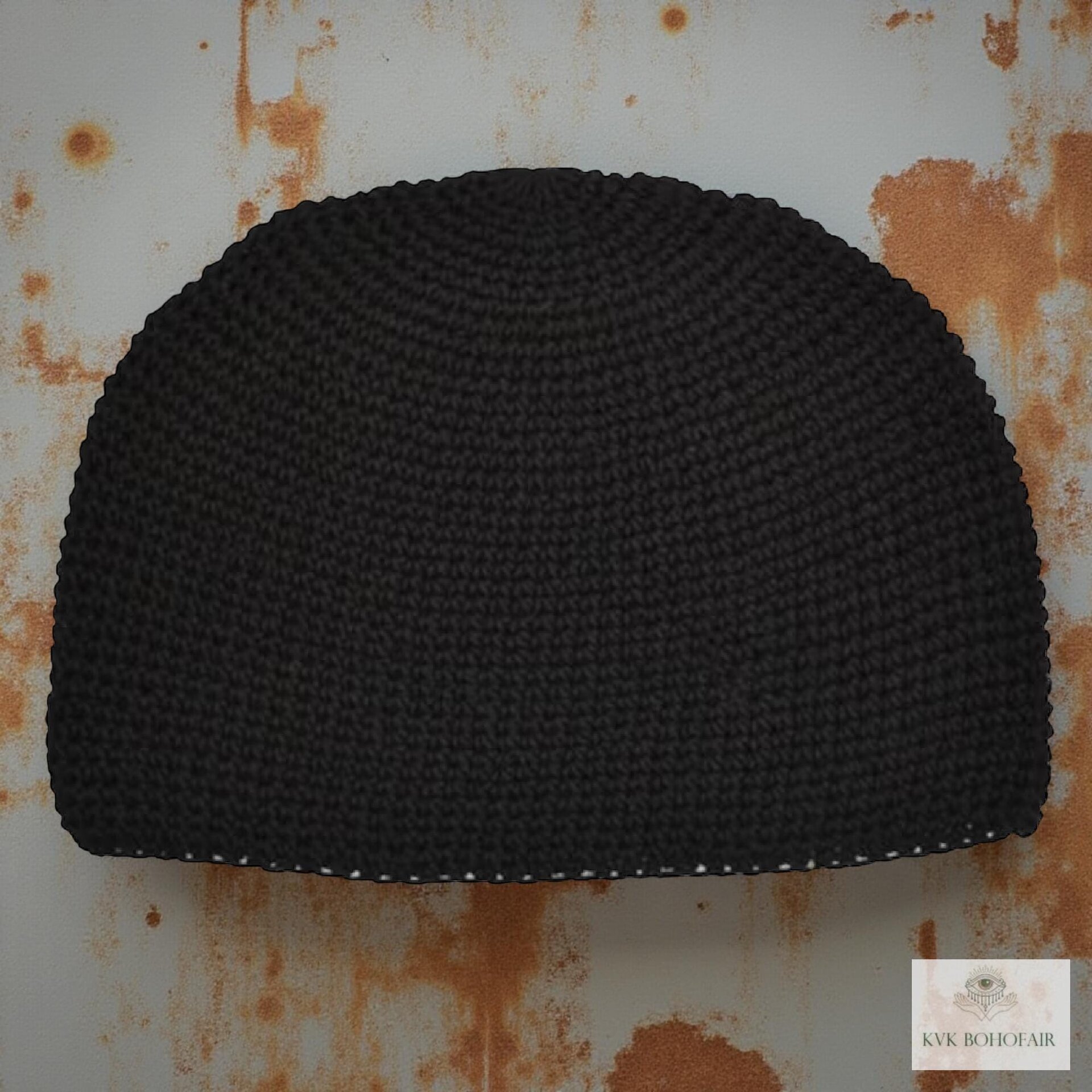Black Kufi Skull Cap, Crocheted Beanie Hat, Ethically sourced