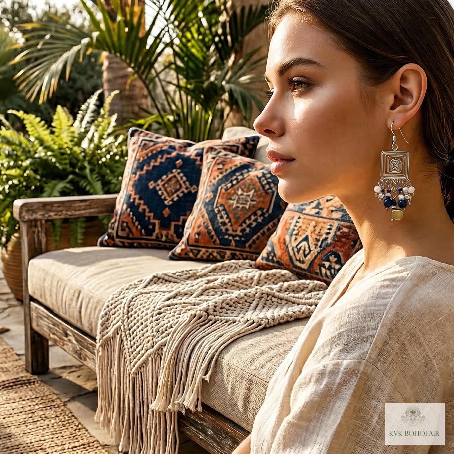 Handcrafted Square Wire and Bead Dangle Earrings - Chic Bohemian Jewelry