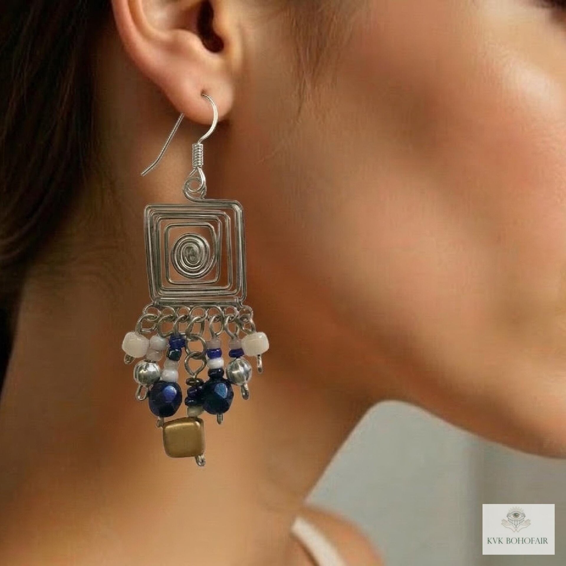 Handcrafted Square Wire and Bead Dangle Earrings - Chic Bohemian Jewelry