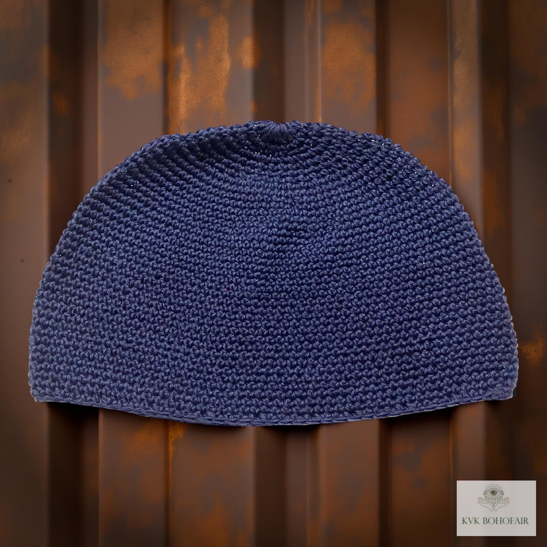Navy Kufi Skull Cap - Crocheted Beanie Hat, Ethically sourced