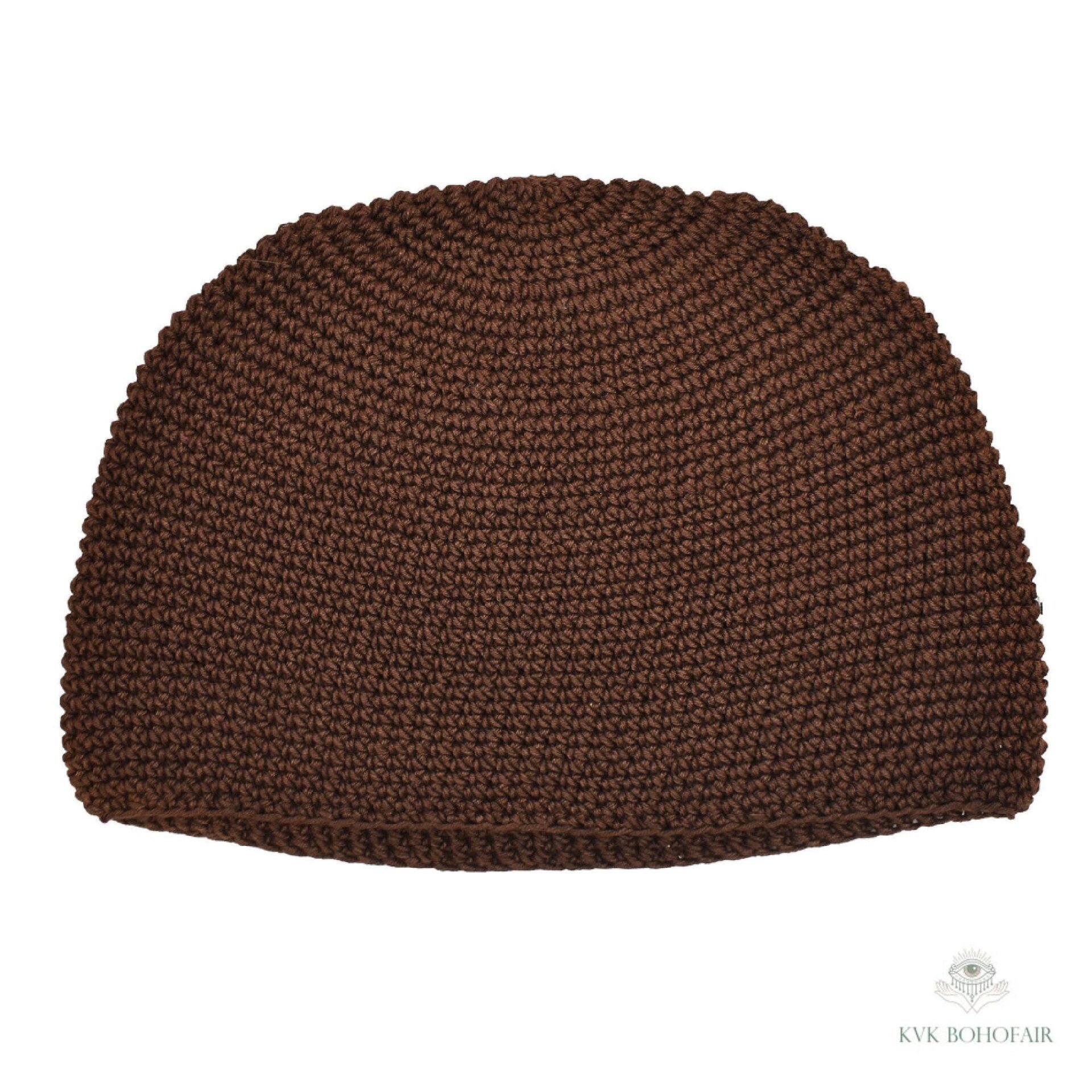 Brown Kufi Skull Cap, Crocheted Beanie Hat, Ethically sourced