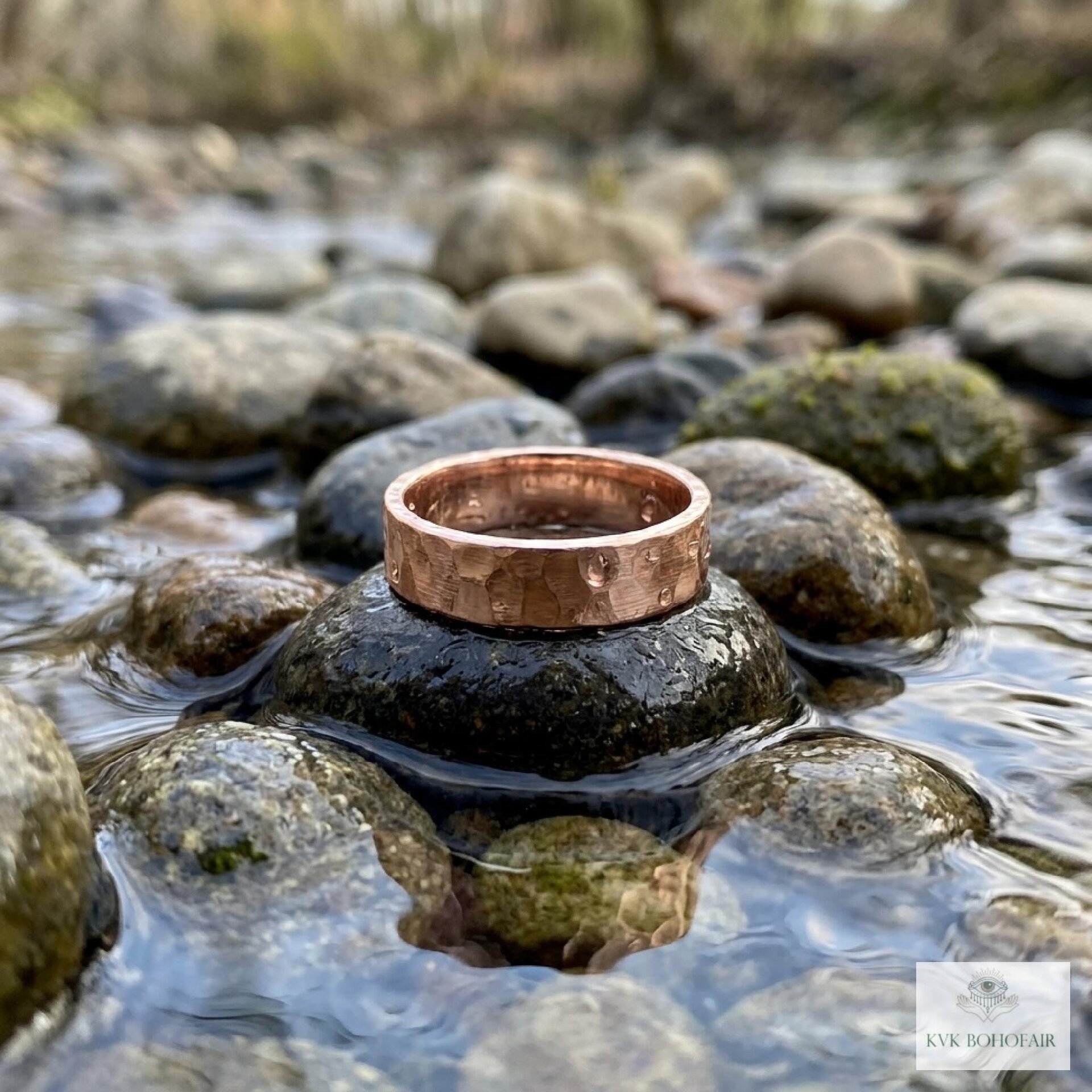 4.7 mm Copper Ring, Rustic Hammered Band, Unique Boho Style Jewelry