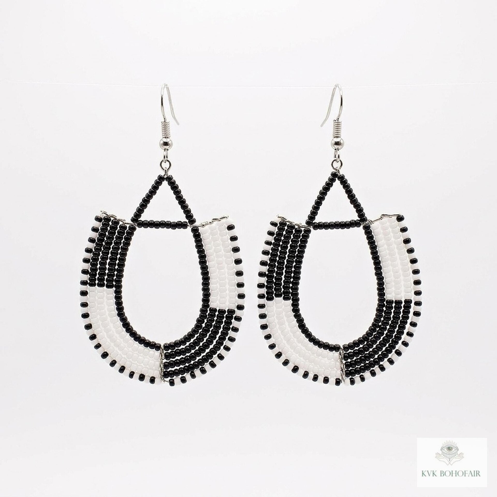 Maasai Beaded Dangle Earrings, Colorful Geometric African Drops, Stainless Steel Hook Jewelry