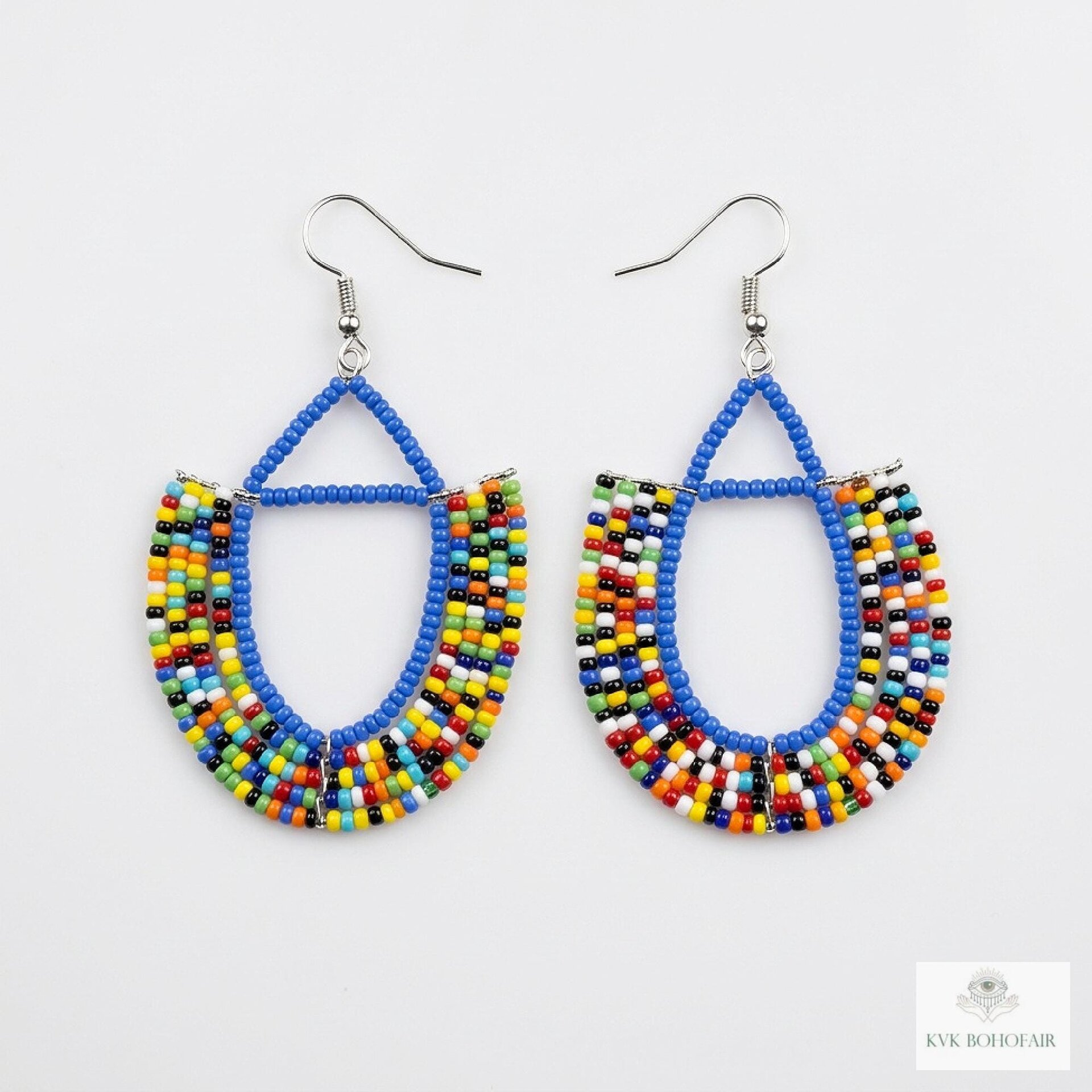 Maasai Beaded Dangle Earrings, Colorful Geometric African Drops, Stainless Steel Hook Jewelry
