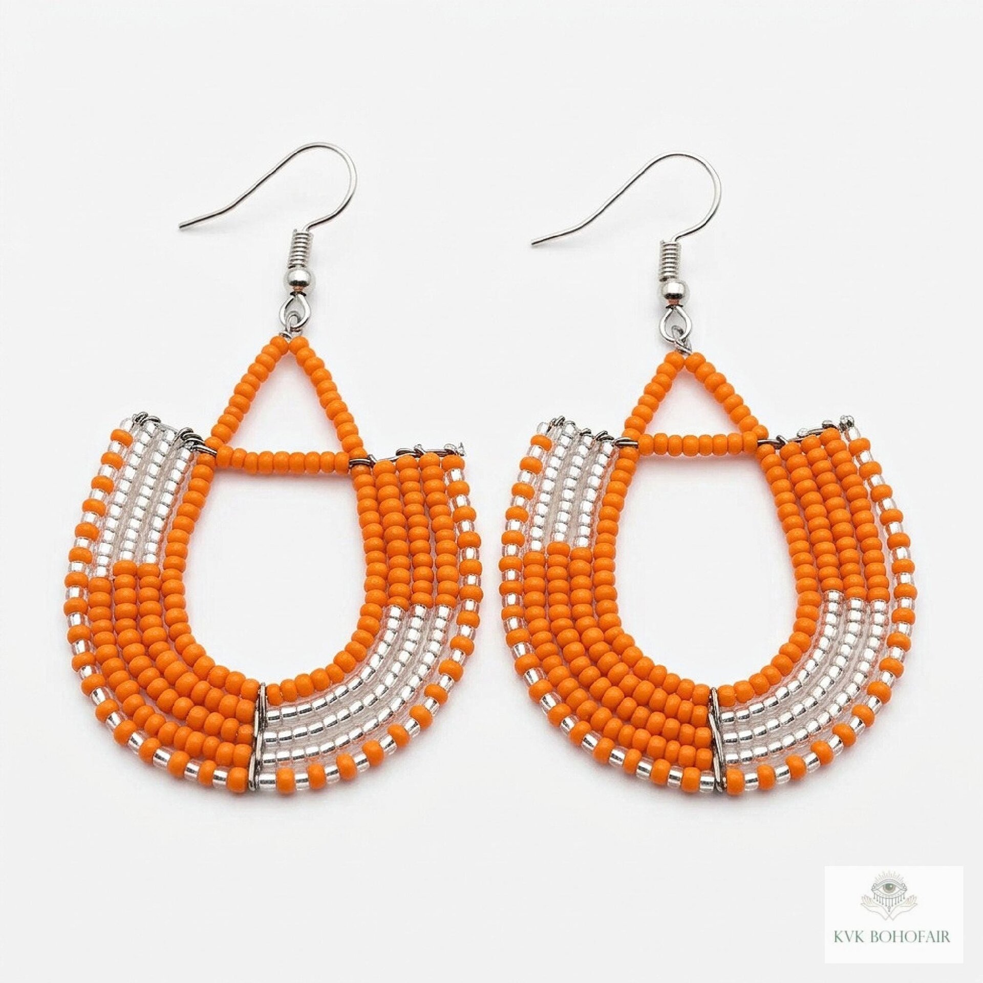 Maasai Beaded Dangle Earrings, Colorful Geometric African Drops, Stainless Steel Hook Jewelry