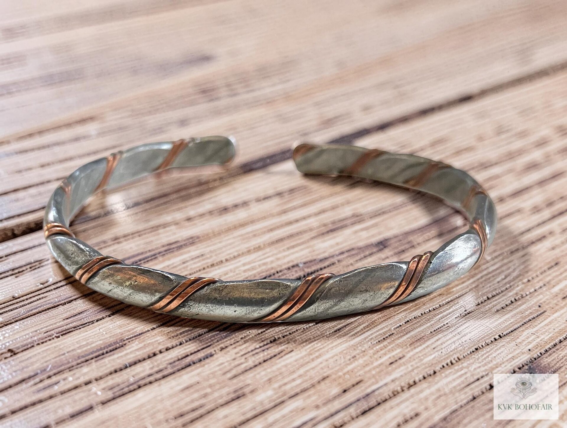 Handcrafted Silver & Copper Woven Bracelet: Kenyan Artisan Jewelry
